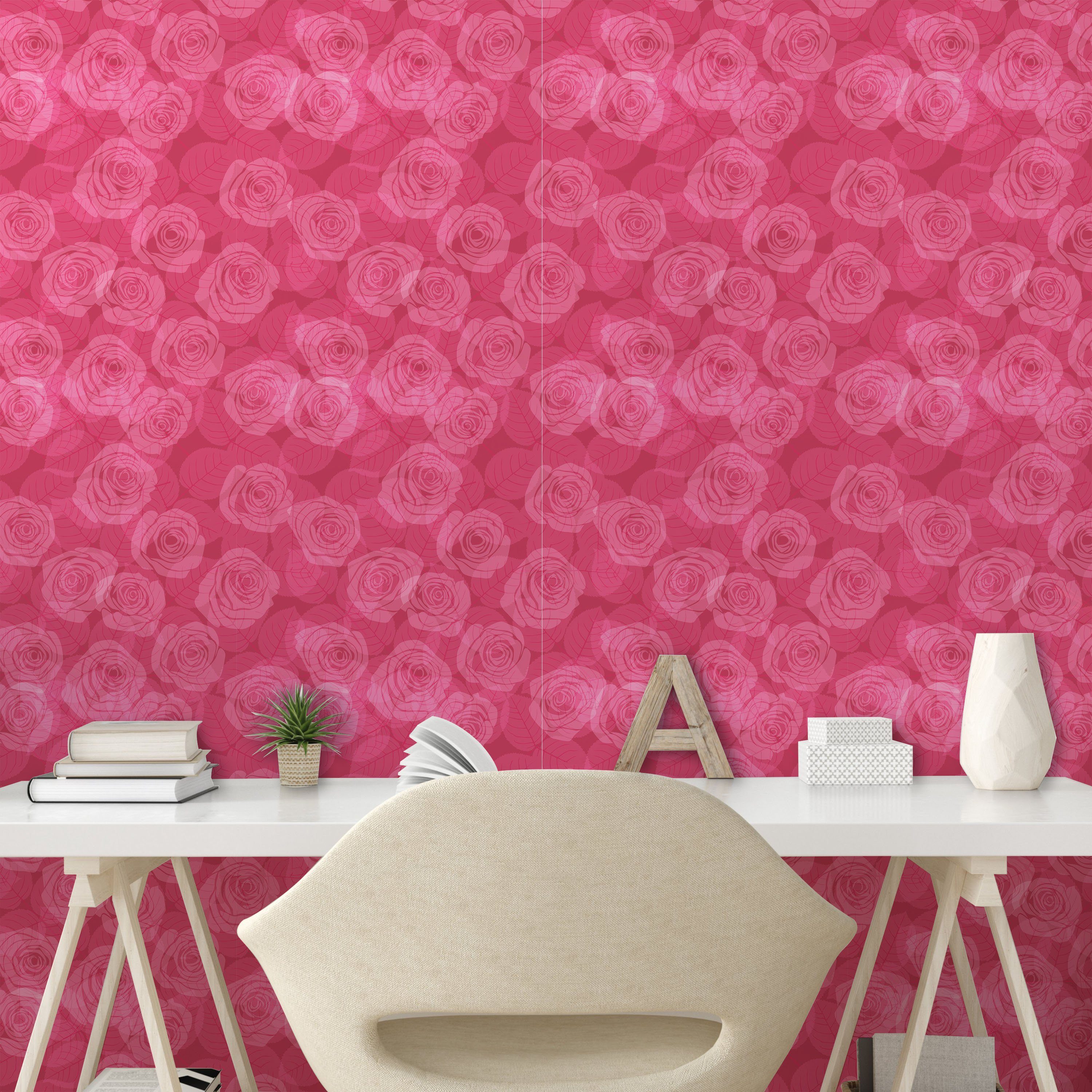 Abakuhaus Vinyltapete selbstklebendes Wohnzimmer Küchenakzent, Shades of Rose Romantische Rosa