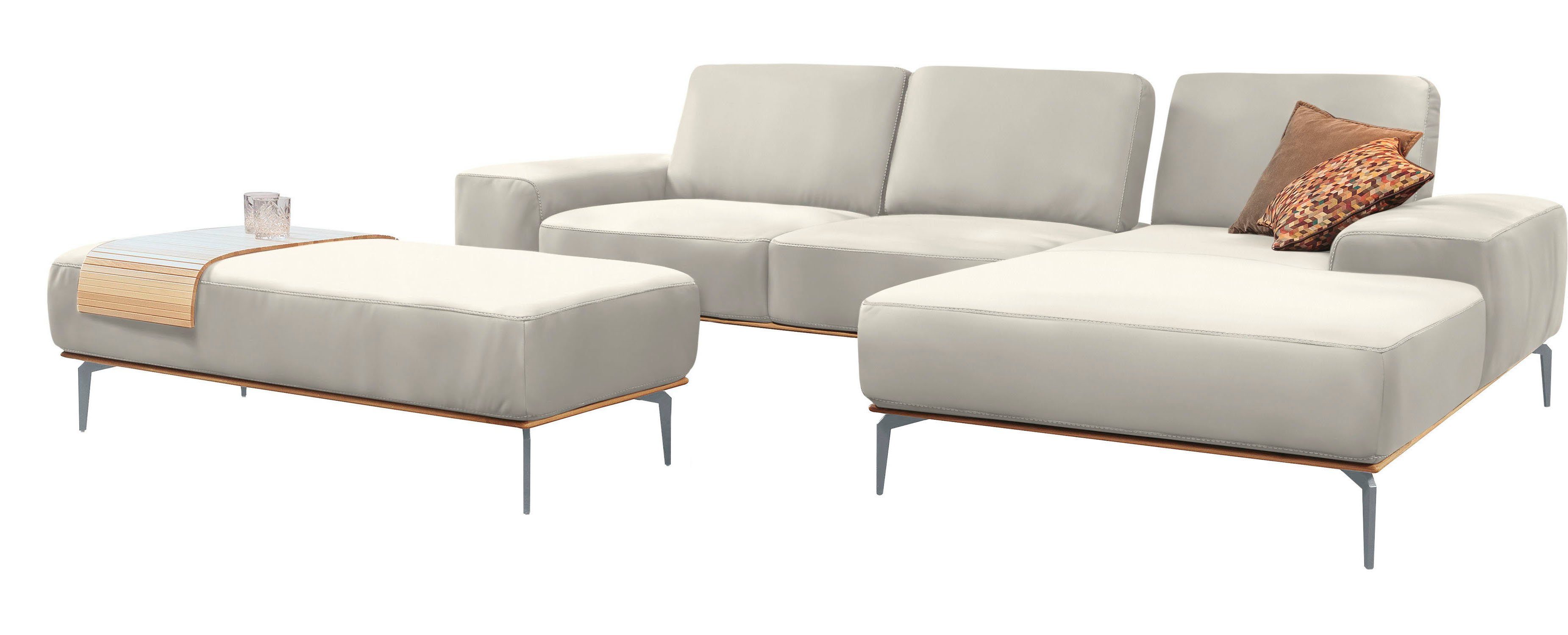 W.SCHILLIG Ecksofa run, Designsofa mit tollem Sitzkomfort, bequem, L-Form, mit elegantem Holzsockel, Füße in Silber matt, Breite 319 cm