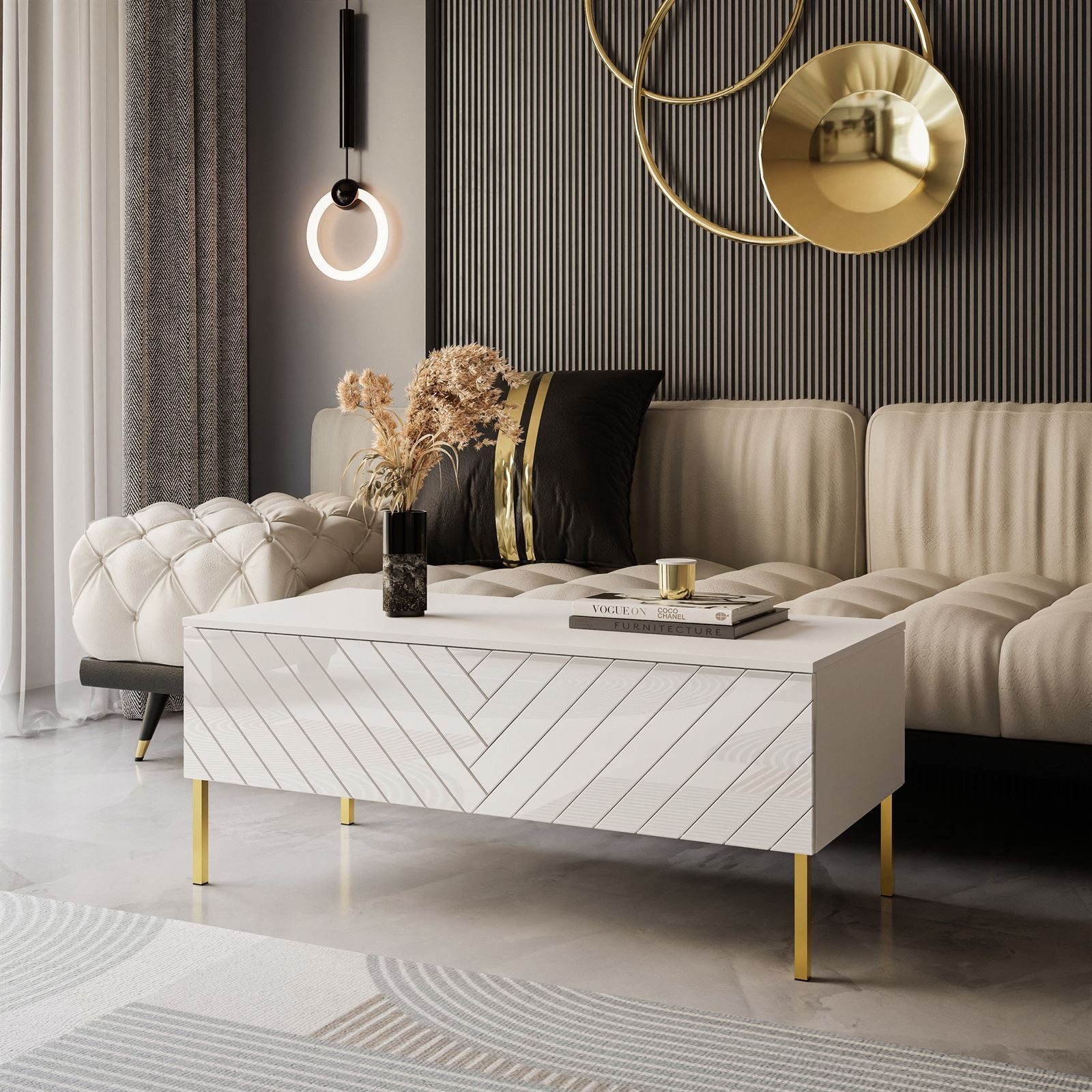 ALLHOUSE24 Couchtisch ELISE 120 Sofatisch Fischgrätenfront günstig online kaufen