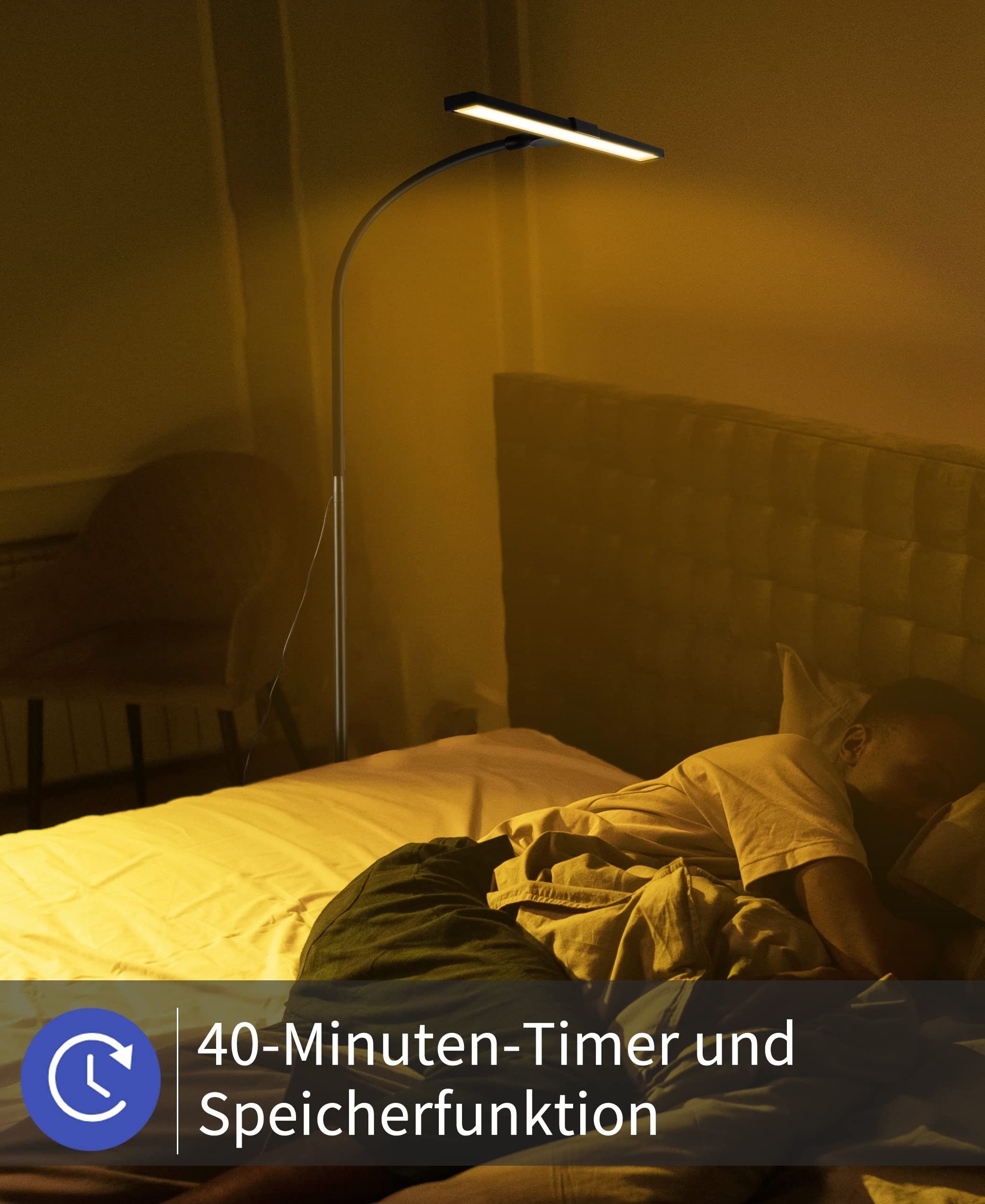 ZMH LED Stehlampe Wohnzimmer dimmbar Modern Schwarz/Weiß Stehleuchte Schlafzimmer Flur, dimmbar, LED fest integriert, Warmweiß-Neutralweiß, 10W,Touch-Dimmer,40-Min-Timer,Nachtlicht für Treppenhaus Arbeitszimmer