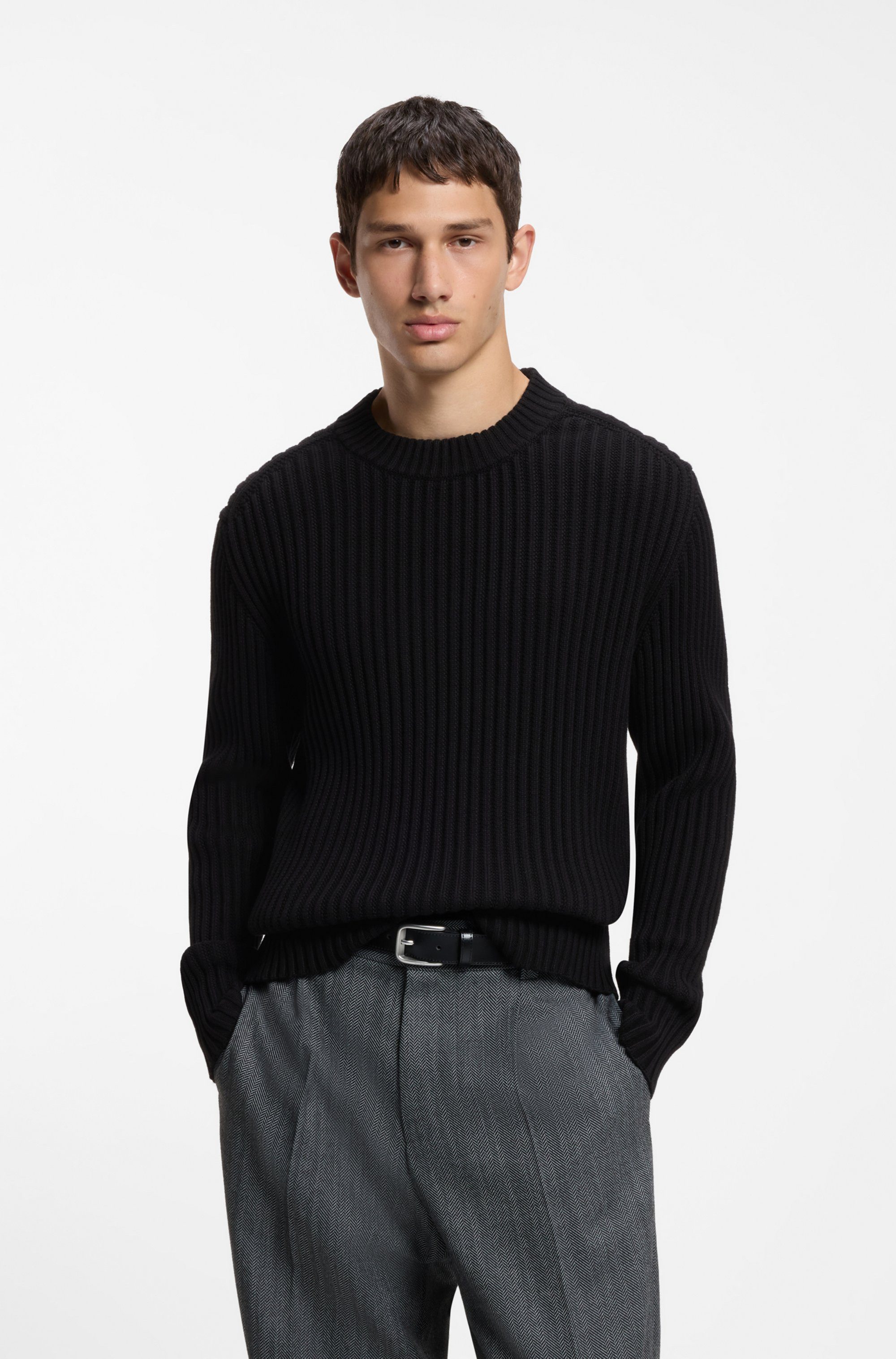 HUGO Strickpullover Sribban aus Baumwolle, Relaxed Fit