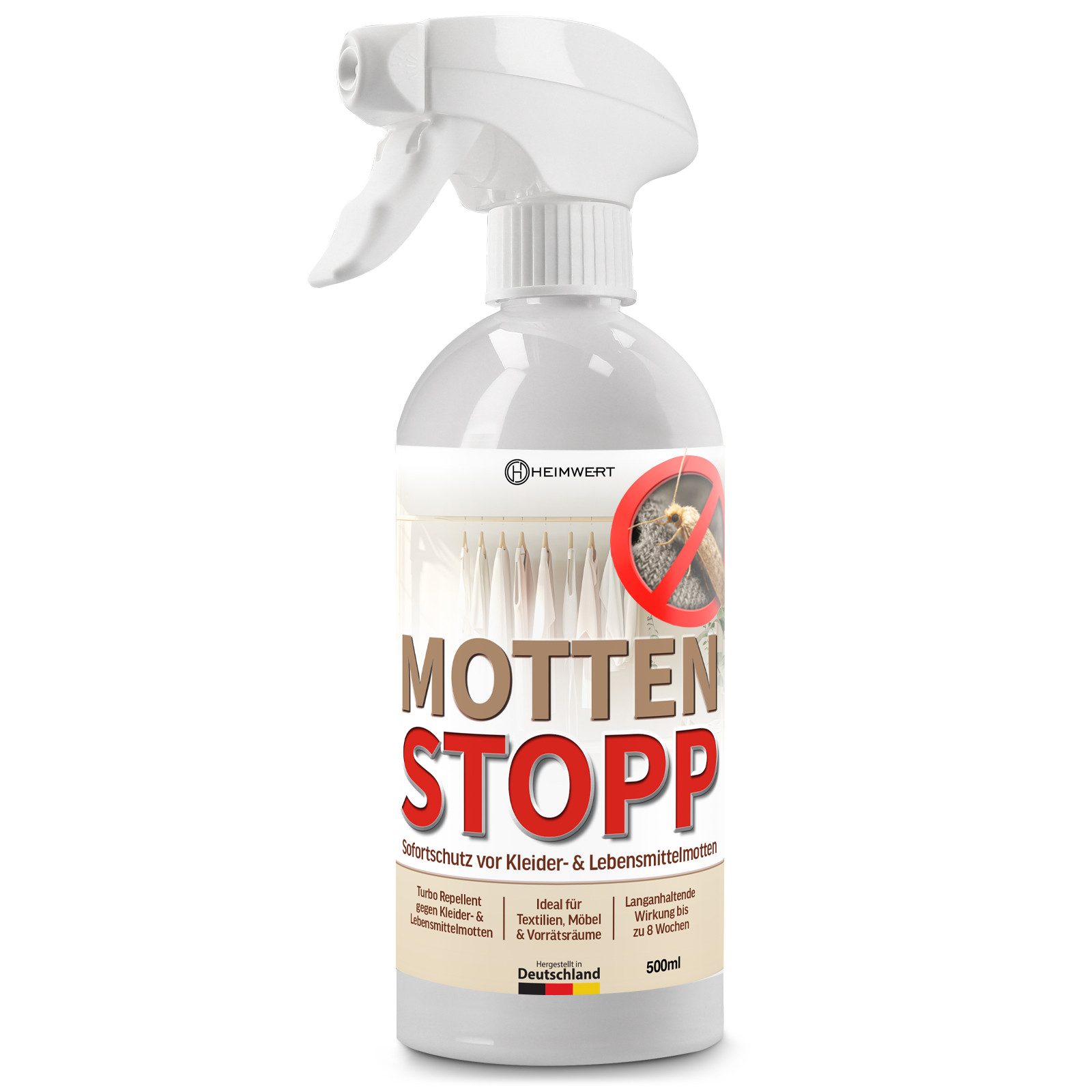 HEIMWERT Insektenspray Mottenschutz Motten Stopp 500 ml, 500 ml, Kleidermotten bekämpfen Mottenspray Lebensmittelmotten