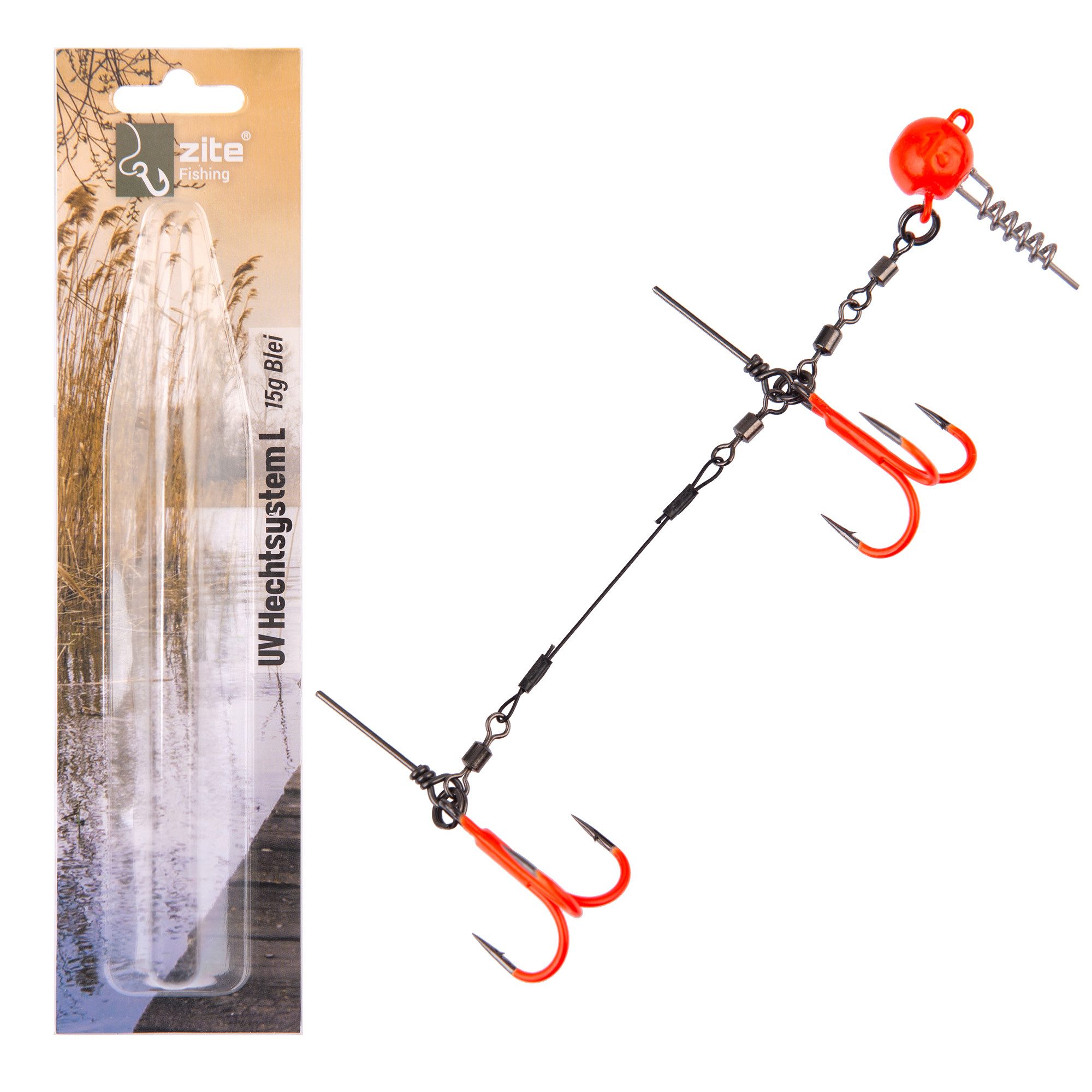 Drillingshaken Hechtsystem L 13cm UV-Aktiv 5-20g Gummifisch 21-26cm Fertigmontage