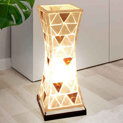 etc-shop Tischleuchte, Nacht Tisch Leuchte Muschel natur Mosaik-Design Textil Lese Lampe Wohn Zimmer Beleuchtung