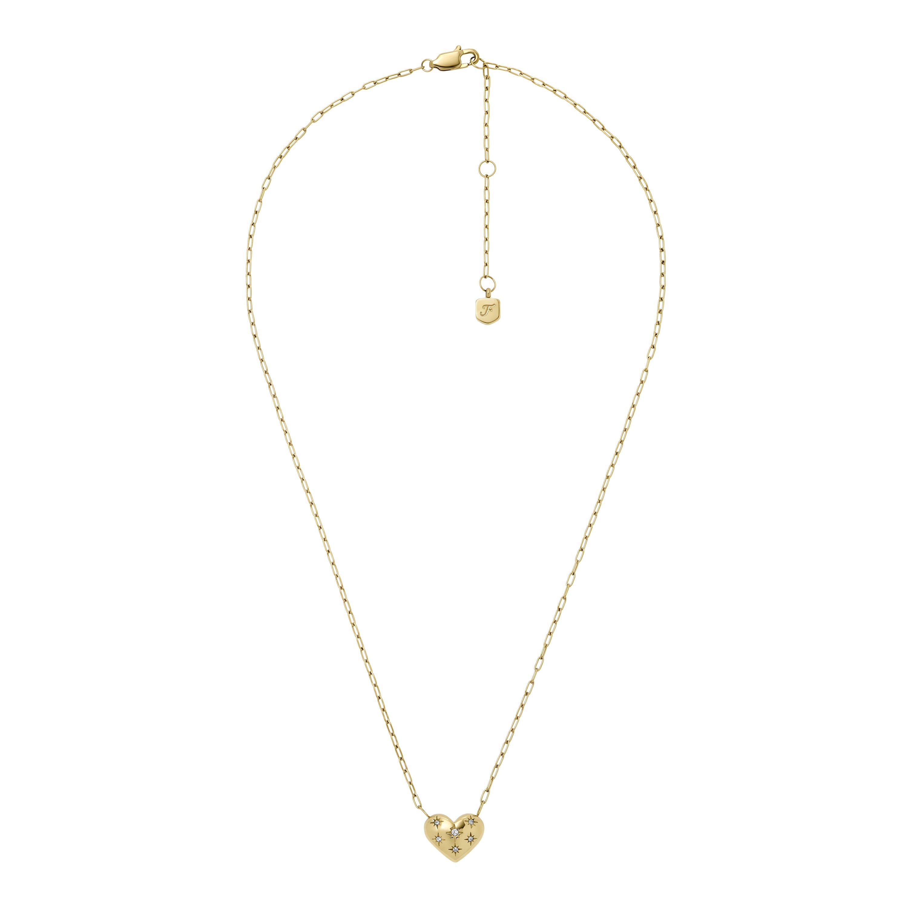 Fossil Kette mit Anhänger Schmuck Geschenk Edelstahl SADIE Herz, mit Glasstein