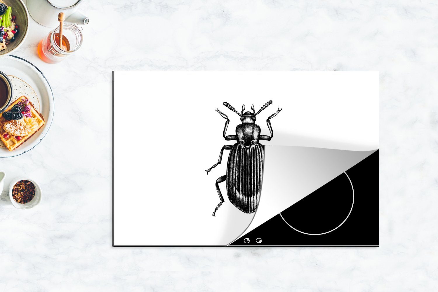 - Vinyl, Ceranfeldabdeckung Käfer Tiere Schutz MuchoWow cm, - für die Vintage, Herdblende-/Abdeckplatte (1 tlg), küche, Induktionskochfeld 80x52