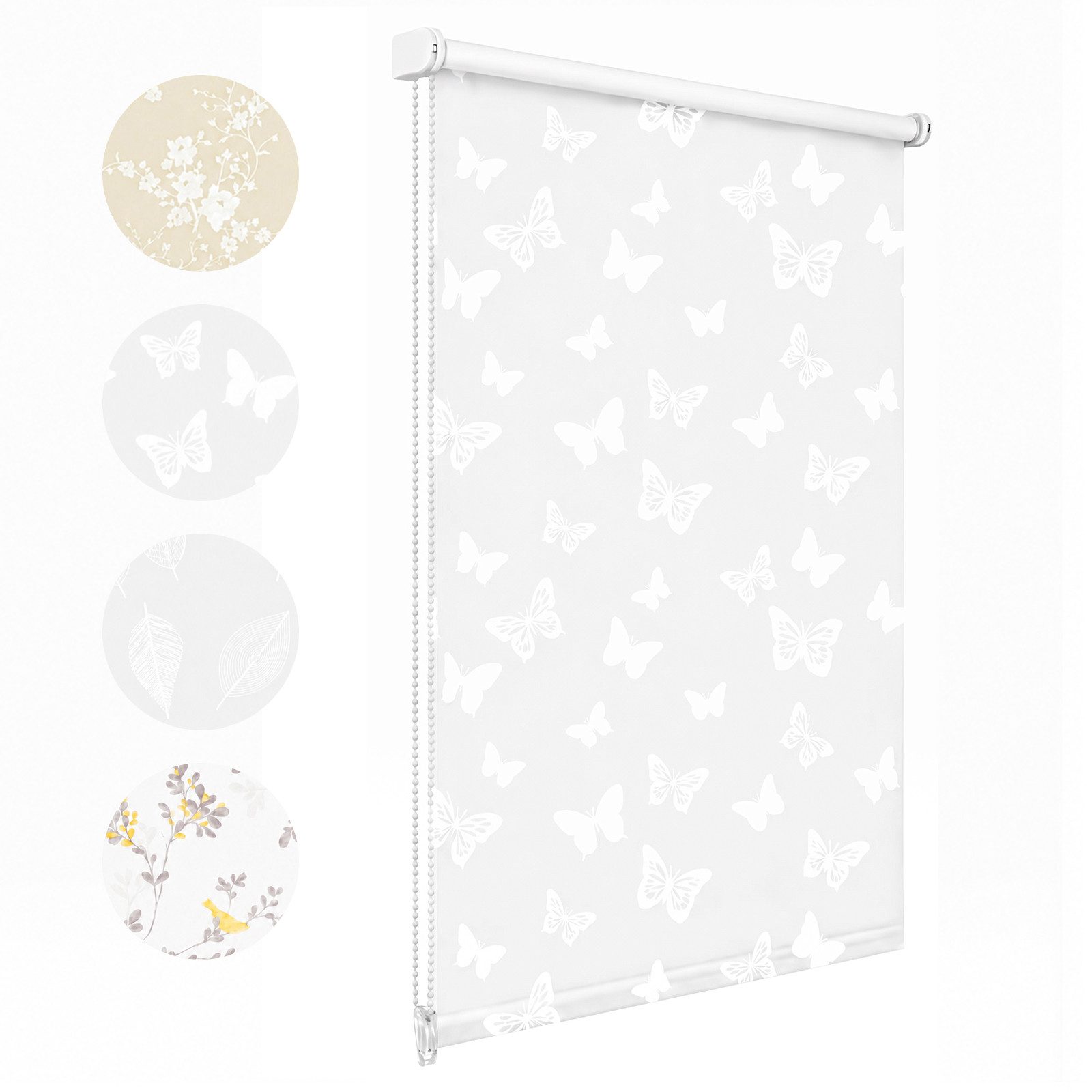 Rollo Seitenzugrollo mit dekorativem Muster Rollo Klemmfix ohne Bohren, Sekey, Klemmfix, Klemmfix, 4 Designs, stufenlos verstellbar, lichtdurchlässig oder verdunkelnd