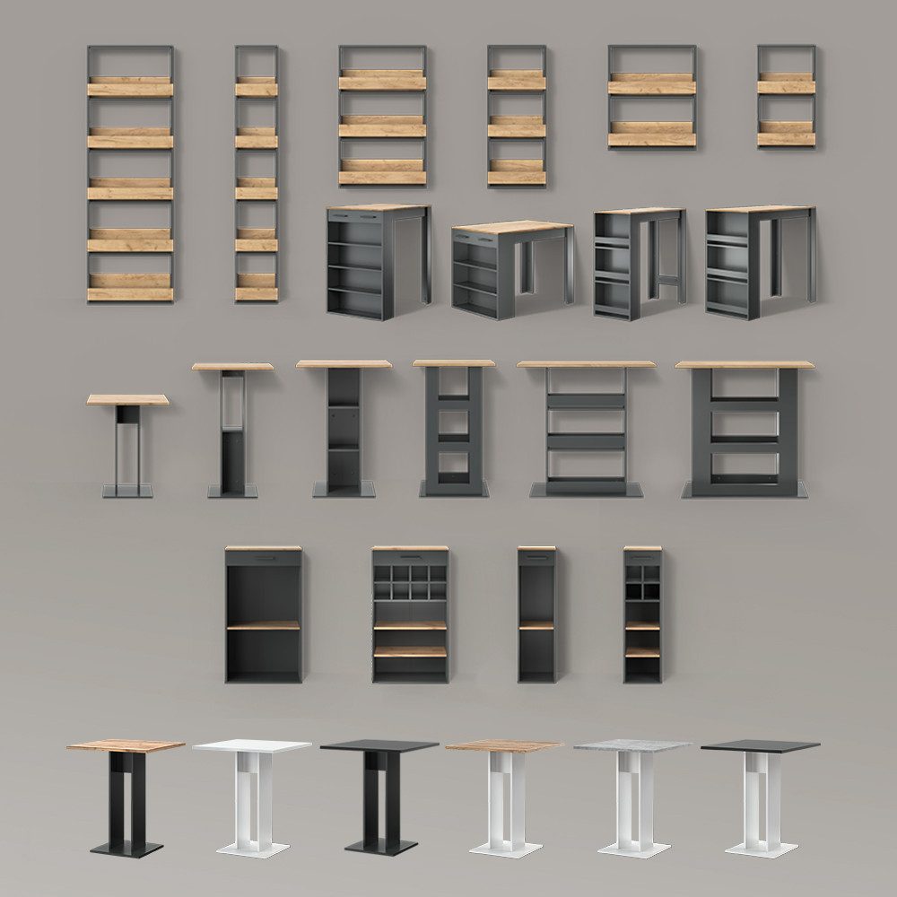 Livinity® Bartisch Regusa, Goldkraft Eiche/Anthrazit/Anthrazit, 110 x 55 cm (1-St)