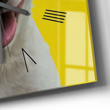 DEQORI Wanduhr 'Lachender Hund' (Glas Glasuhr modern Wand Uhr Design Küchenuhr)