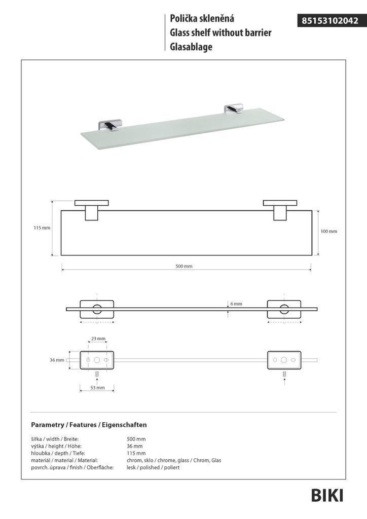 BRILLANTBAD® Duschablage BIKI Glasablage Chrom poliert Glas für Bad & WC >> Bohren