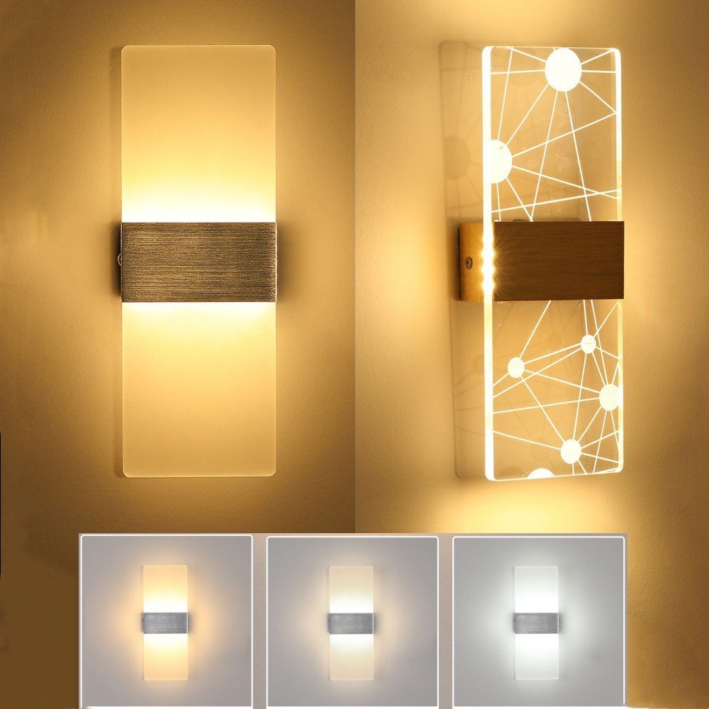 fest Wandleuchte Acryl Warmweiß, Wandbeleuchtung Dimmbar 3000-6000K, Wandlampe Innen LED 12W Stück Wandleuchte Down 5W Leuchten, Naturweiß, LETGOSPT Up Light Acryl integriert, Kaltweiß, 2 LED Wandleuchte LED