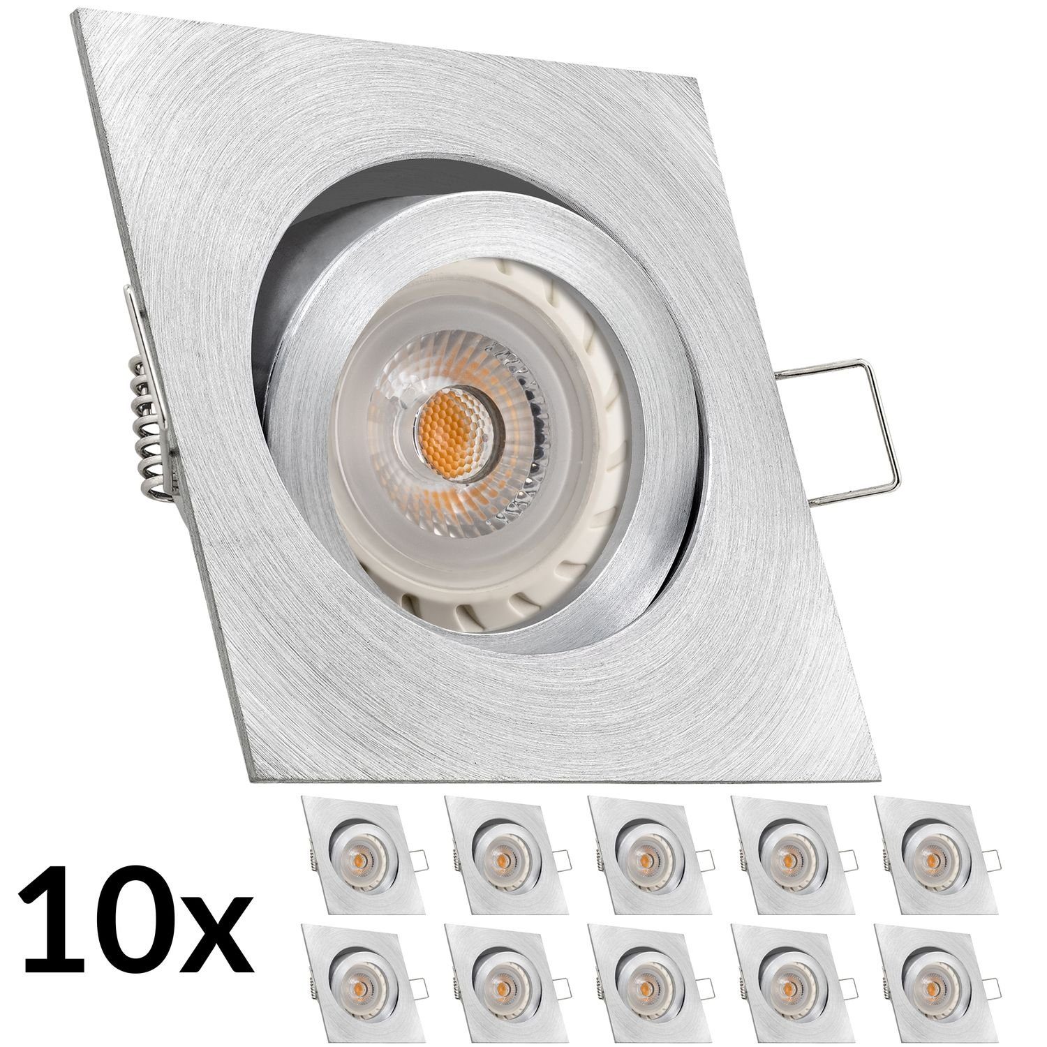 LEDANDO LED Einbaustrahler 10er LED Einbaustrahler Set Aluminium natur mit LED GU10 Markenstrahle