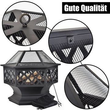 EXTSUD Feuerstelle, (3 in 1 Feuerstelle im Freien Feuerstelle mit Grillrost), Feuerschale mit Funkenschutz Fire Pit für BBQ, Heizung