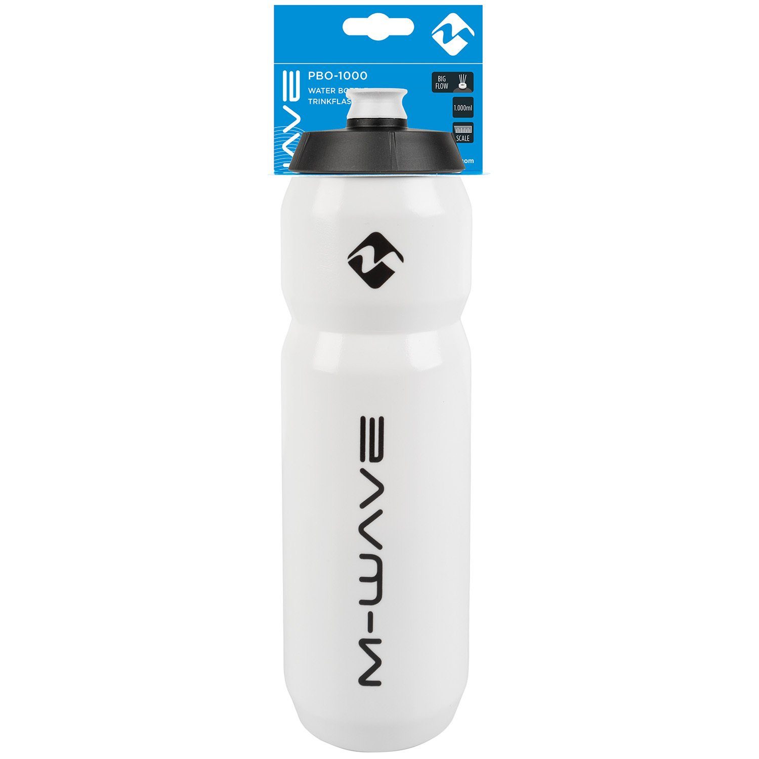 M-Wave Trinkflasche „PBO-1000“, 1 Liter, Kunststoff, Weiß, mit Skala