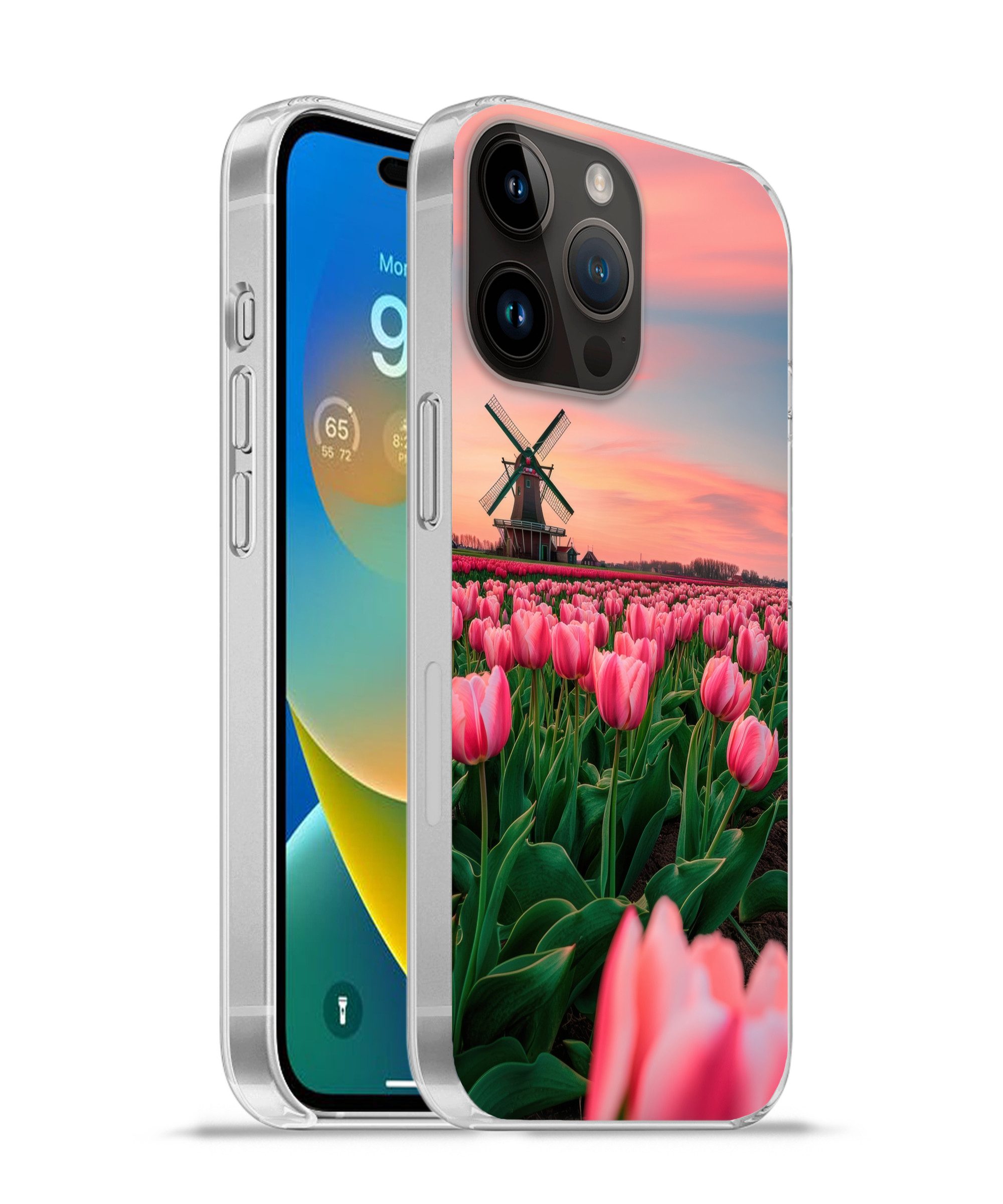 MuchoWow Handyhülle für Apple iPhone 14 Pro Tulpen - Mühle - Niederlande, Smartphone-Bumper, Print, Handy Schutzhülle Dünn