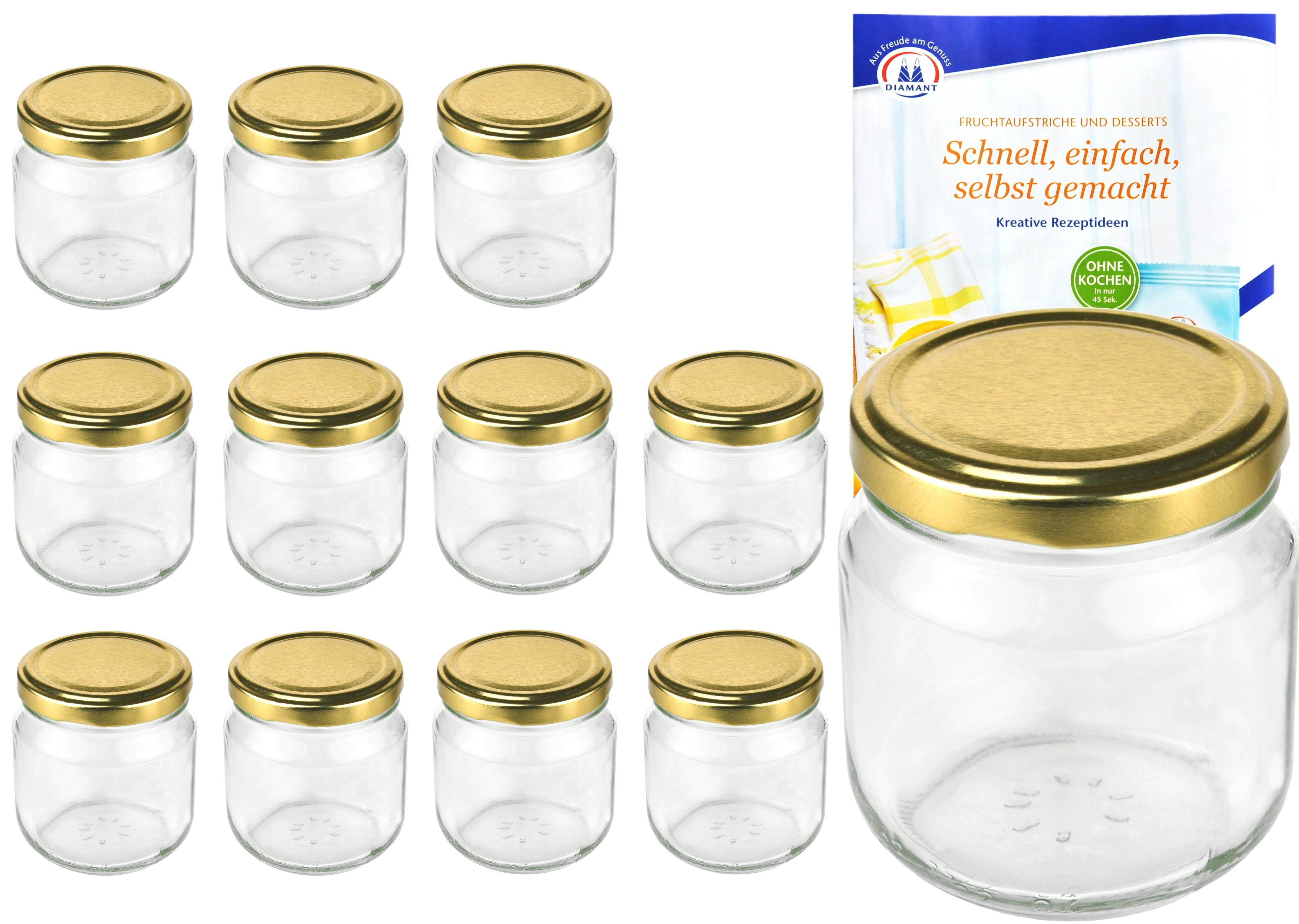 MamboCat Glas 12er goldener incl. Rezeptheft, To ml Rundglas Einmachglas nieder 66 212 Deckel Set