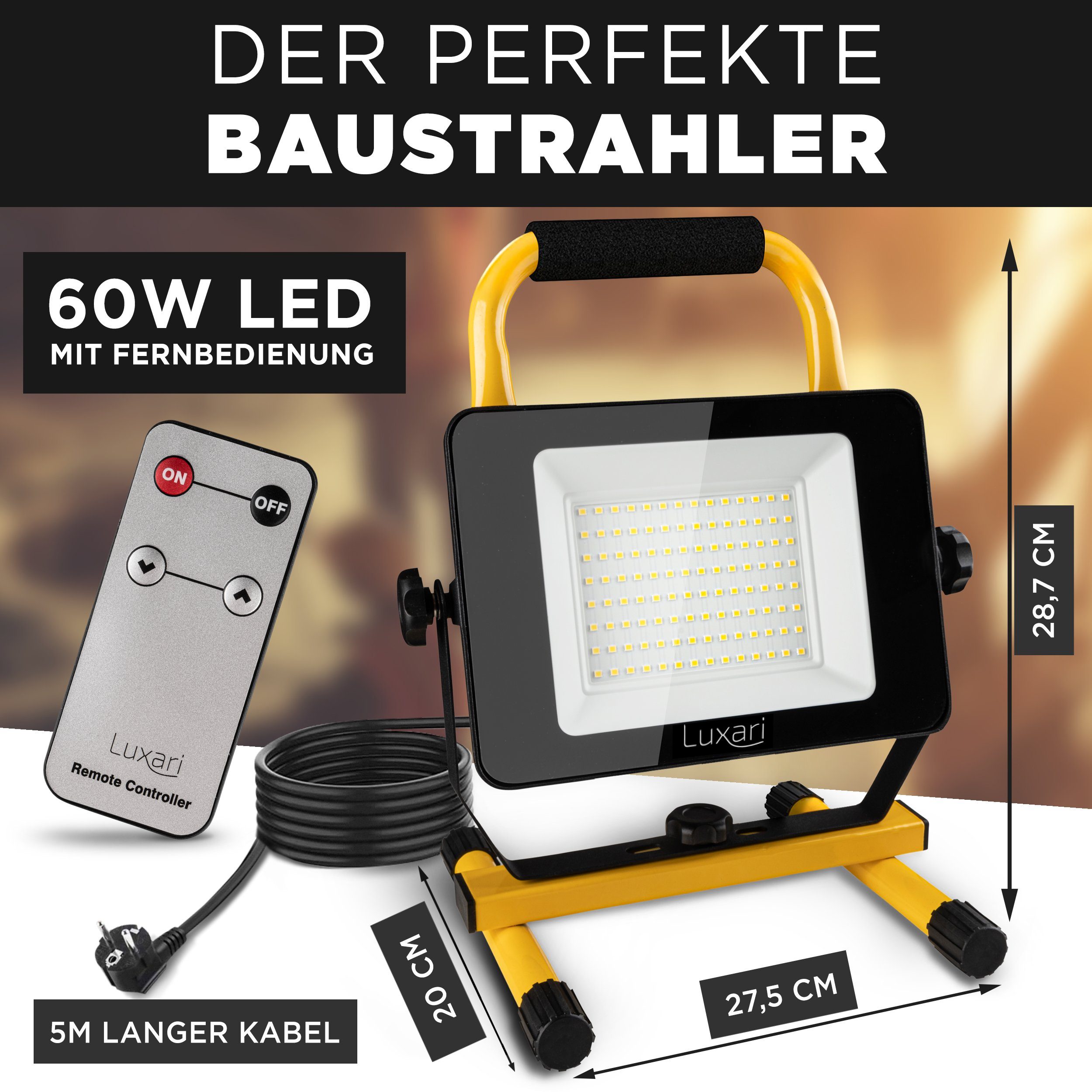 5400LM] Dimmbare Luxari Baulampe [60W - Baustrahler LED Tageslichtweiß Baustrahler integriert, IP65, fest Luxari & LED