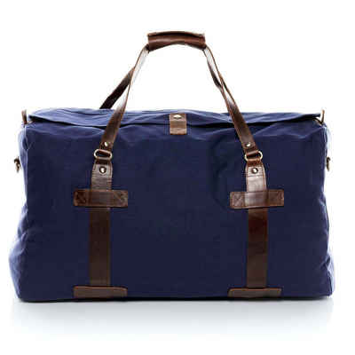SID & VAIN Reisetasche »Chase«, Weekender echt Leder & Canvas Reisetasche groß XL - Reisegepäck auch als Handgepäck aus stabilem Leder - Sporttasche, Freizeittasche mit Umhängegurt - Ledertasche Herren Damen blau-braun