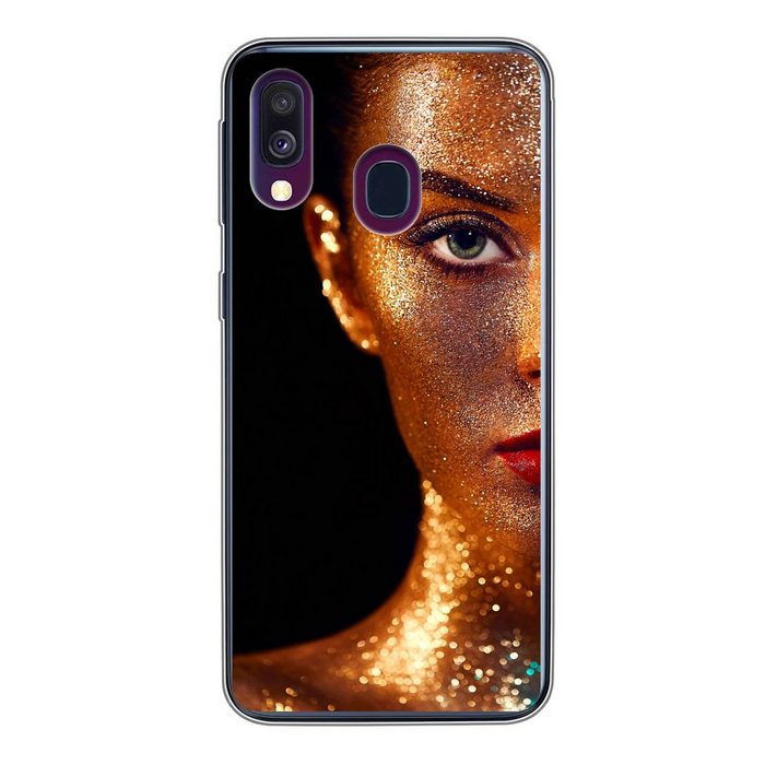 MuchoWow Handyhülle Make-up - Gold - Frau - Luxus - Glitzer - Kunst Handyhülle Samsung Galaxy A40 Smartphone-Bumper Print Handy