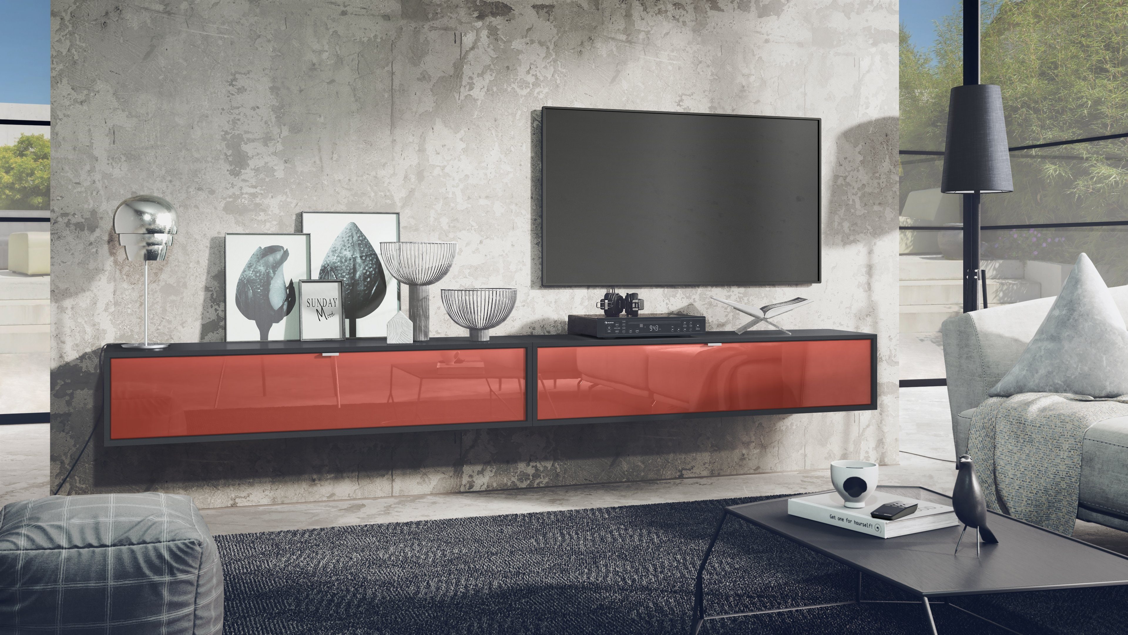 Vladon Lowboard Lana 1400 (2er-Set Tv-Kommode, mit Klappe dahinter 3 Fächer günstig online kaufen