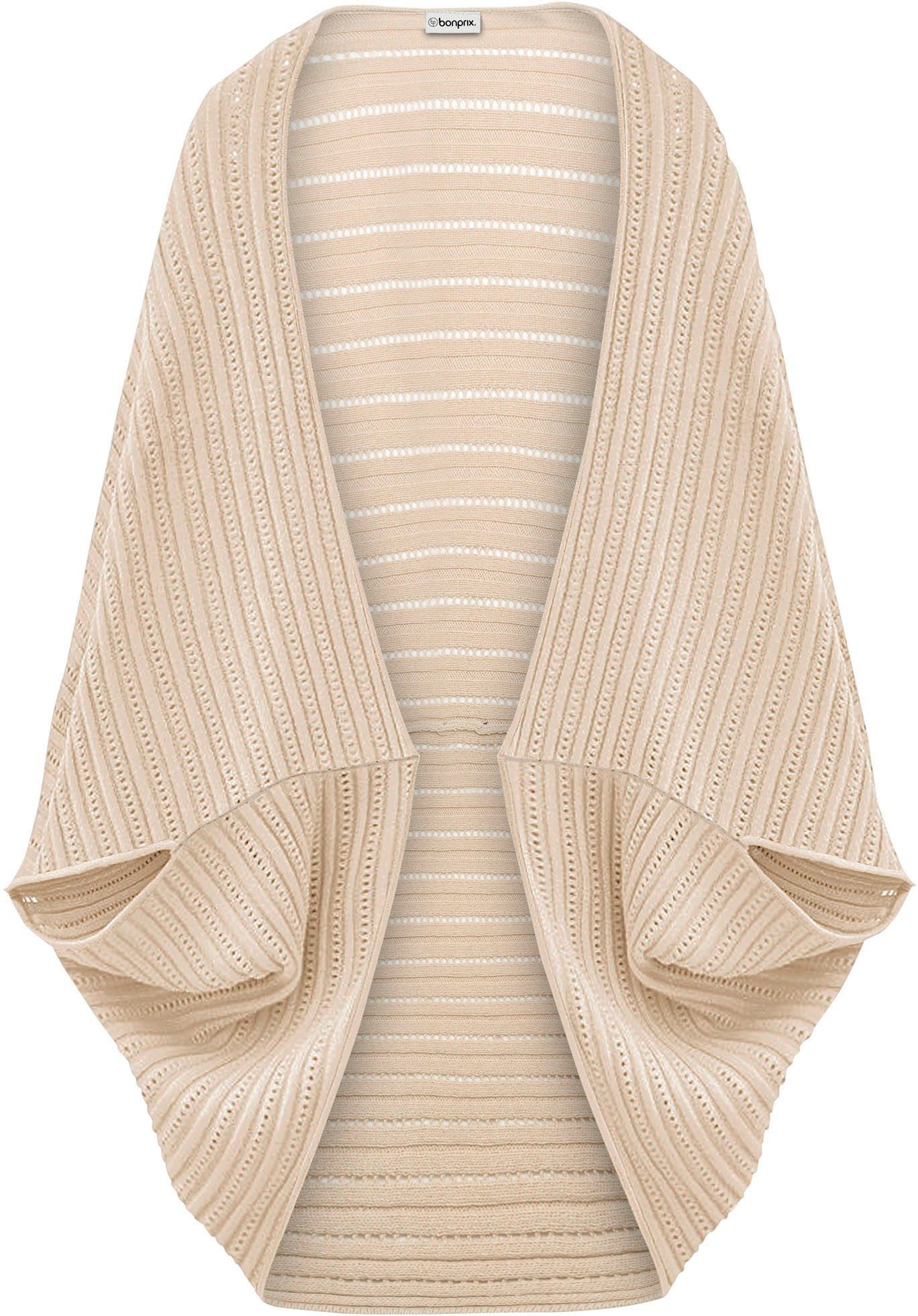 bonprix Strickponcho aus Feinstrick, 3/4-Ärmel, figurumspielende Passform