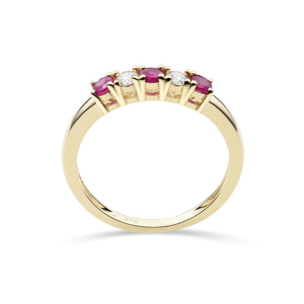 Miore Goldring MAE9022R - für Damen 9K (375) Gelbgold mit 2 Diamanten & 3 Rubinen, Eternity Ring in Echtgold