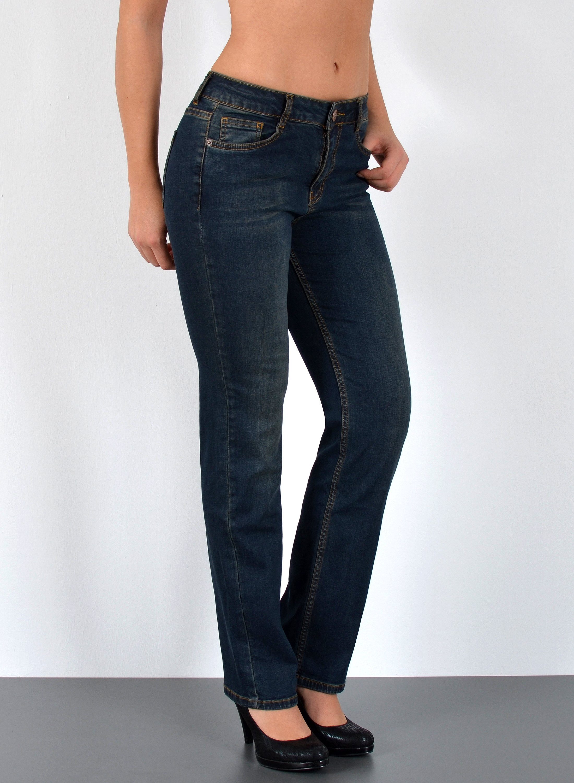 ESRA Straight-Jeans High Waist Straight Fit Jeans Damen Gerader Schnitt bis günstig online kaufen
