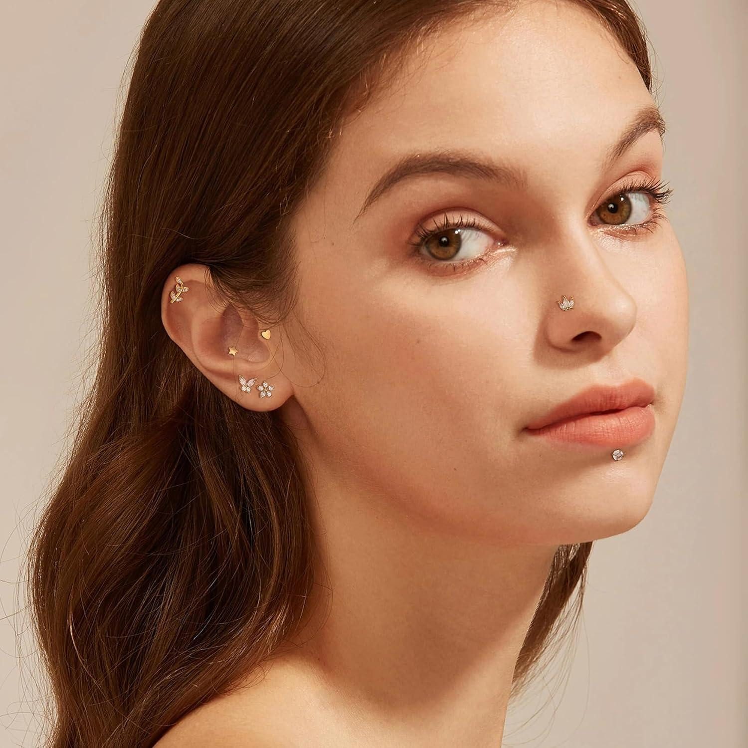 LuxusKollektion Piercing-Set 12 Stück 16G Knorpel Helix Ohrringe Chirurgenstahl CZ Mond Herz Stern