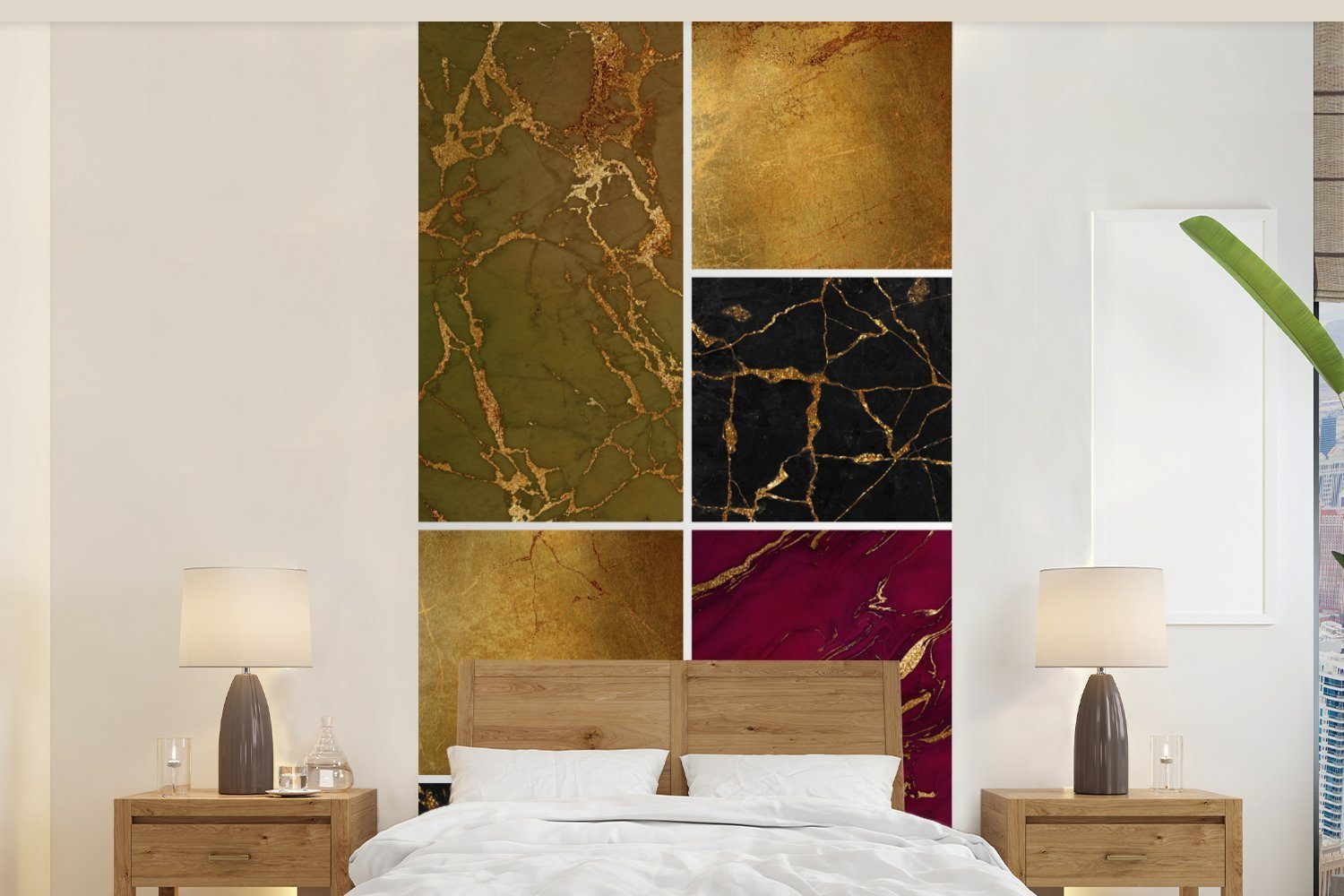 MuchoWow Fototapete Marmor - Gold - Schwarz - Rosa, Matt, bedruckt, (2 St), Vliestapete für Wohnzimmer Schlafzimmer Küche, Fototapete