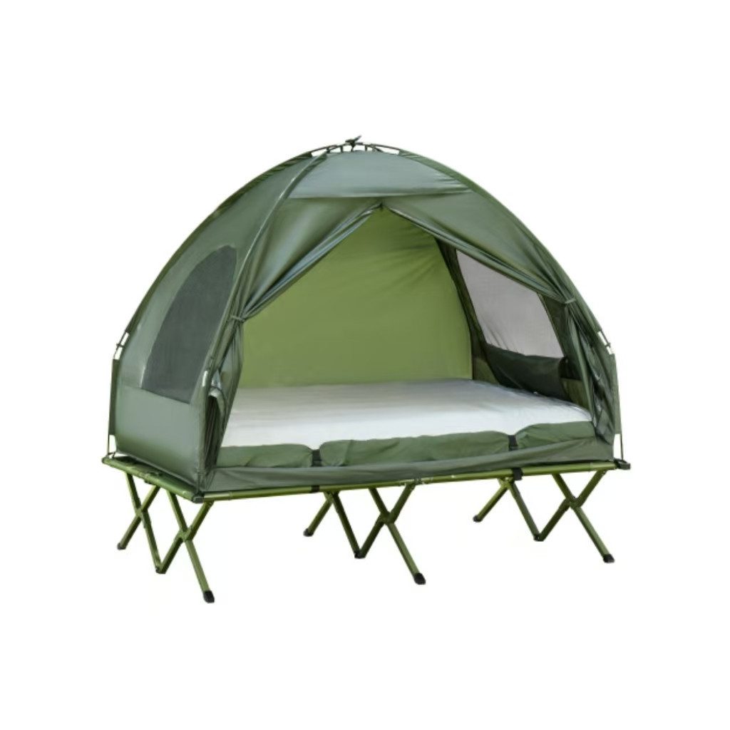 L&K Kuppelzelt Camping Set 2 Personen Kuppelzelt mit Luftmatratze wasserdicht, Personen: 2 (Camping-Set), Komplettset Zelt Feldbett Luftmatratze Pumpe Kissen Decke Tasche