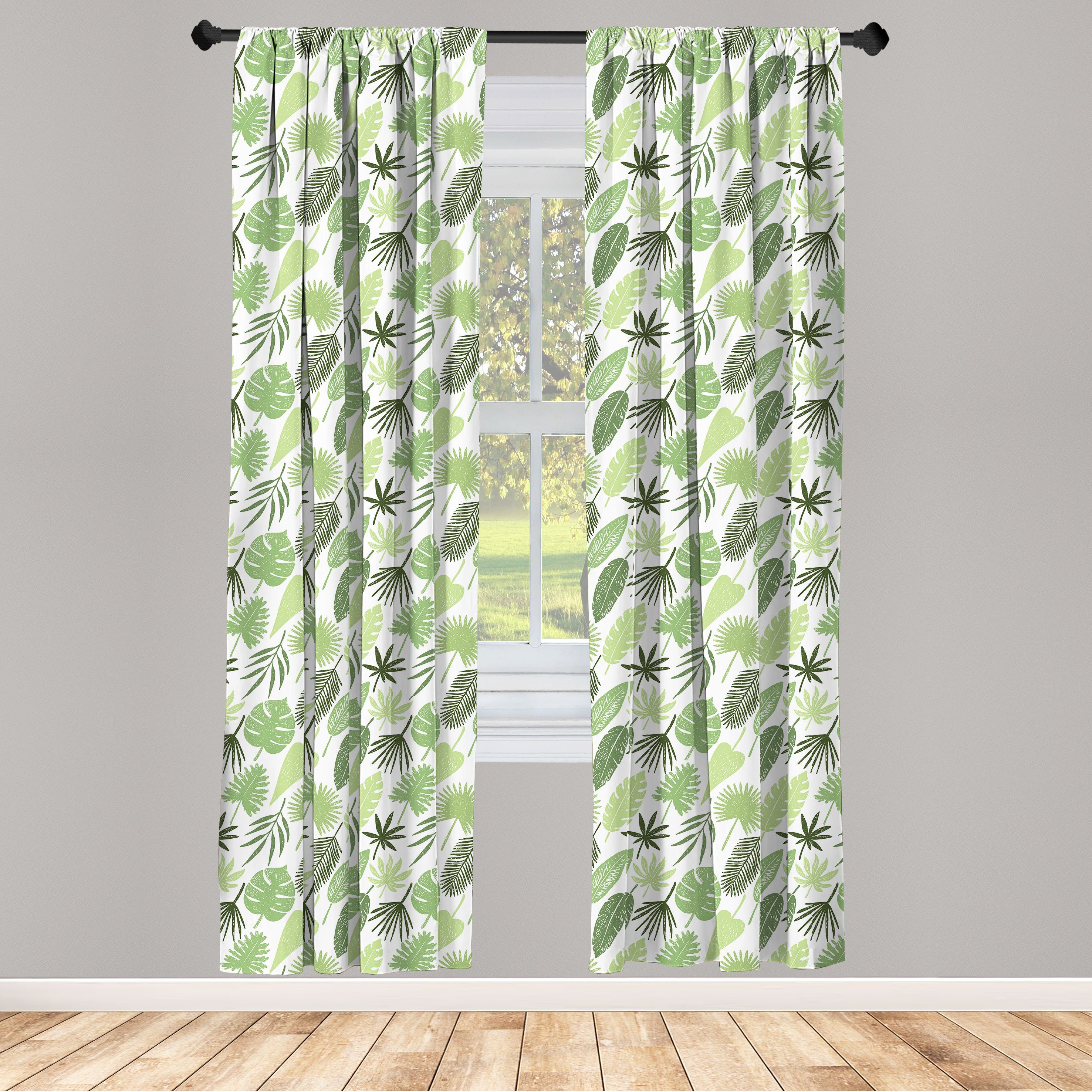 Gardine Vorhang für Wohnzimmer Schlafzimmer Dekor, Abakuhaus, Microfaser, Philodendron Hand gezeichnete Blätter Kunst