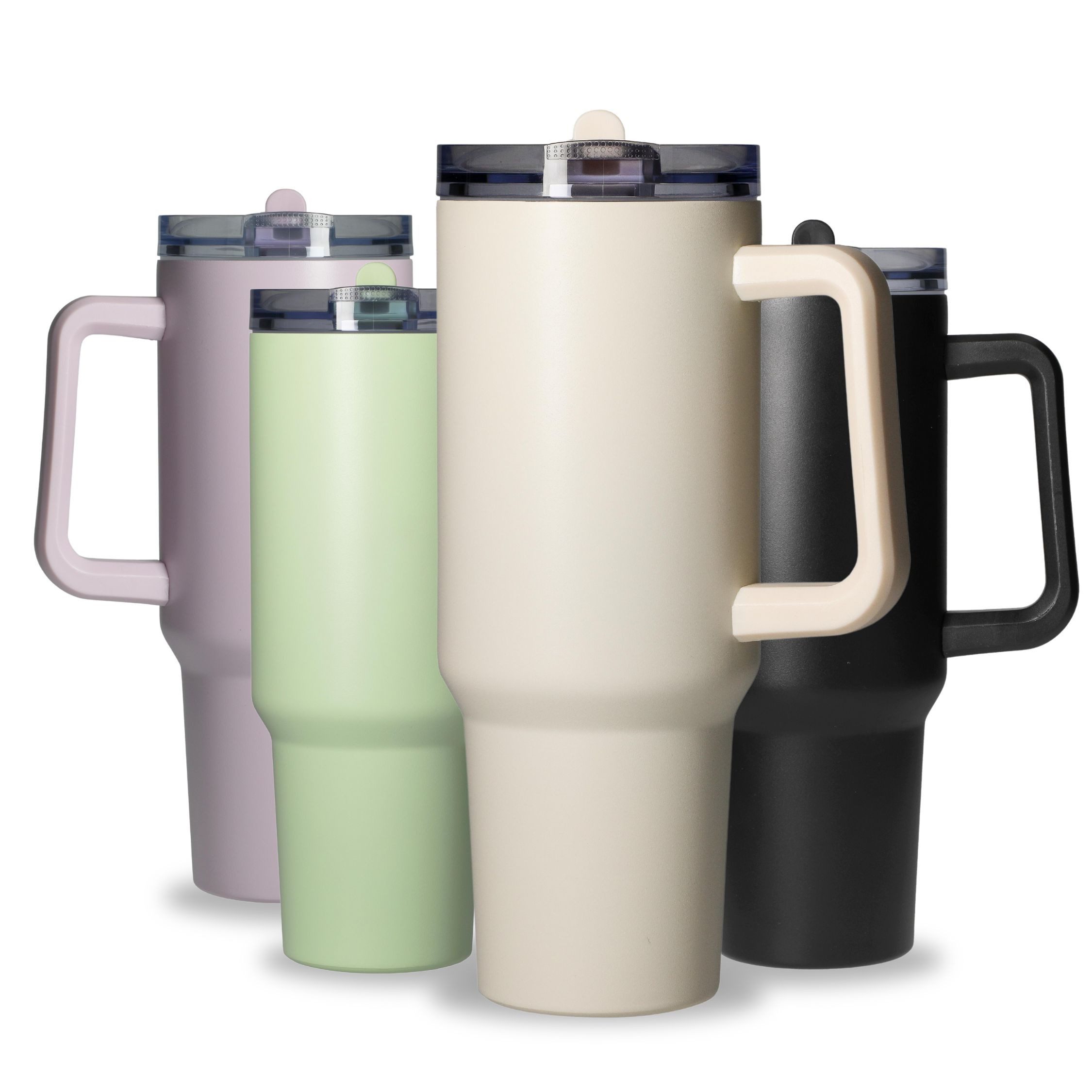 elasto Becher Edelstahl Trinkbecher mit Deckel und Strohhalm 1,2 Liter, isoliert, robust, für unterwegs