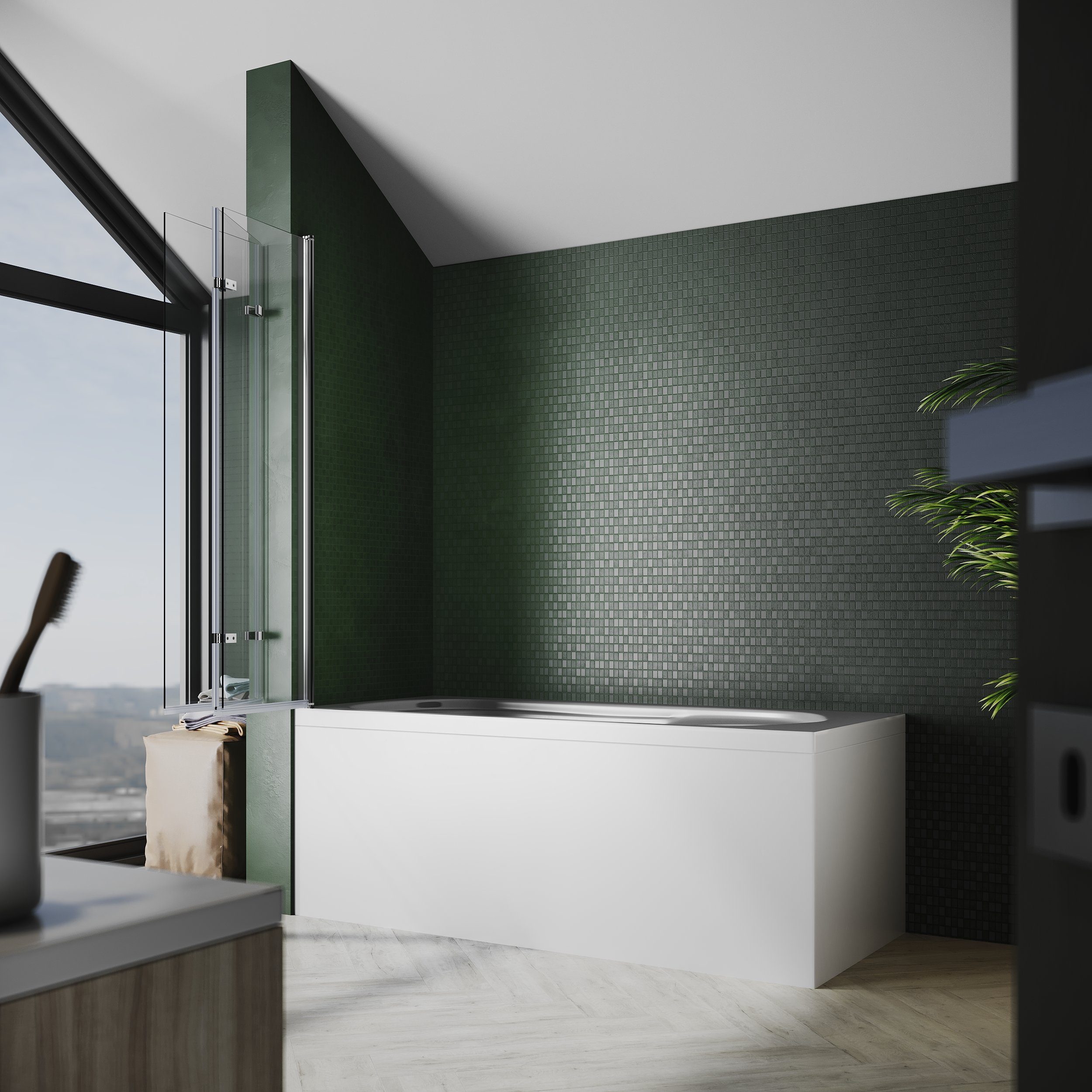 SONNI Badewannenaufsatz Faltbare Duschwand,ESG NANO Glas Duschabtrennung,130CM*130CM