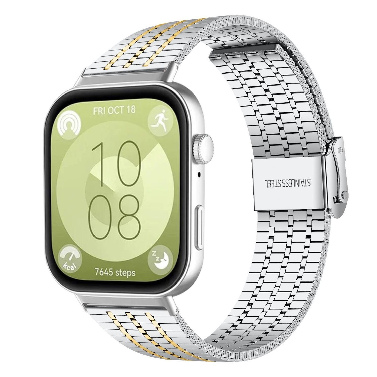 Wigento Smartwatch-Armband Edelstahl für Huawei Watch Fit 5 4 / Fit 5 4 Pro / 3 Uhr Silber / Gold, Edelstahl Armband im Seven Beads Design