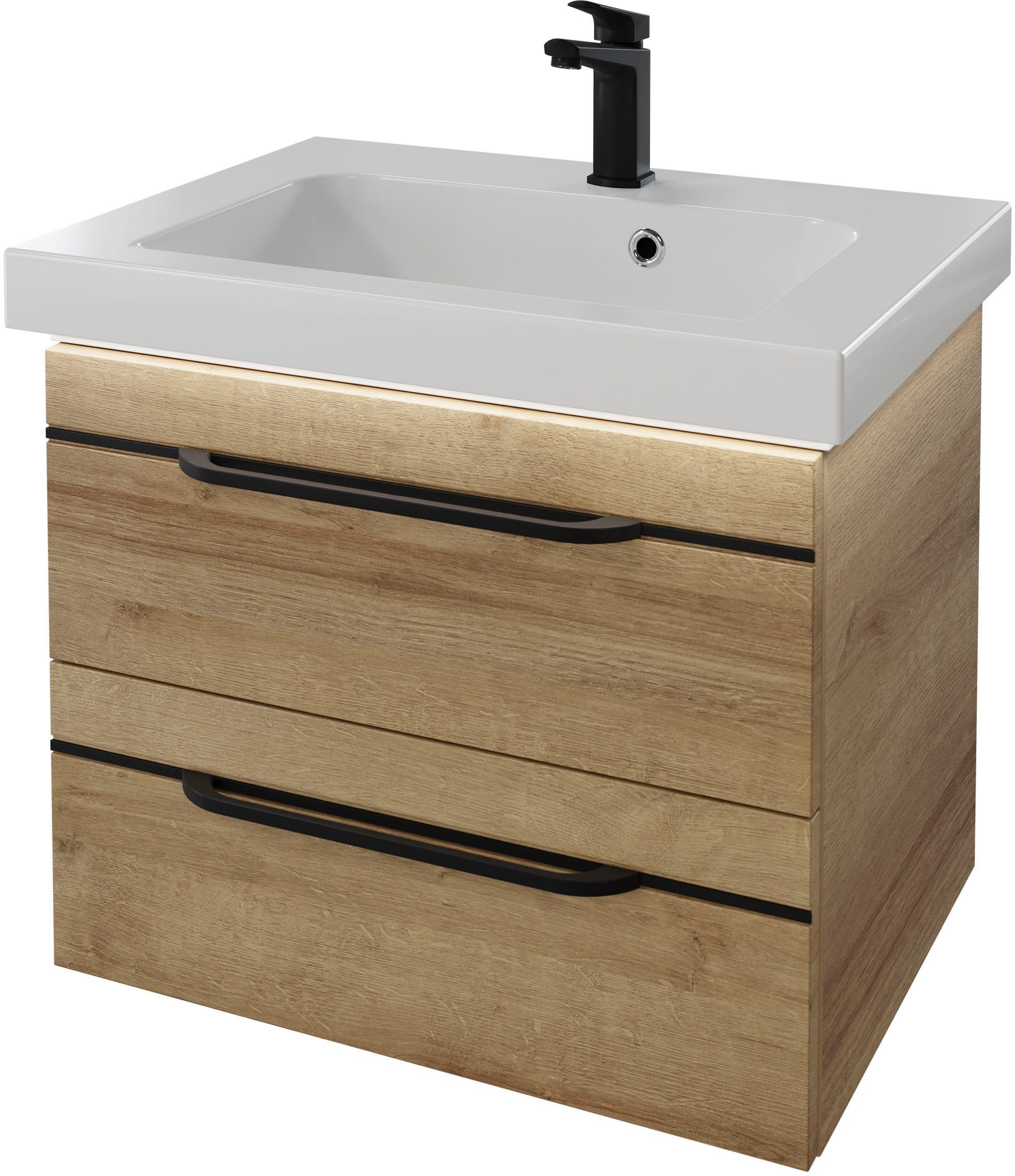 Saphir Waschtisch Serie Balto Mineralmarmor-Waschtisch mit Unterschrank, 64,4 cm breit (2-St), Waschplatz mit 2 Schubladen, Badschrank in verschiedenen Ausführungen