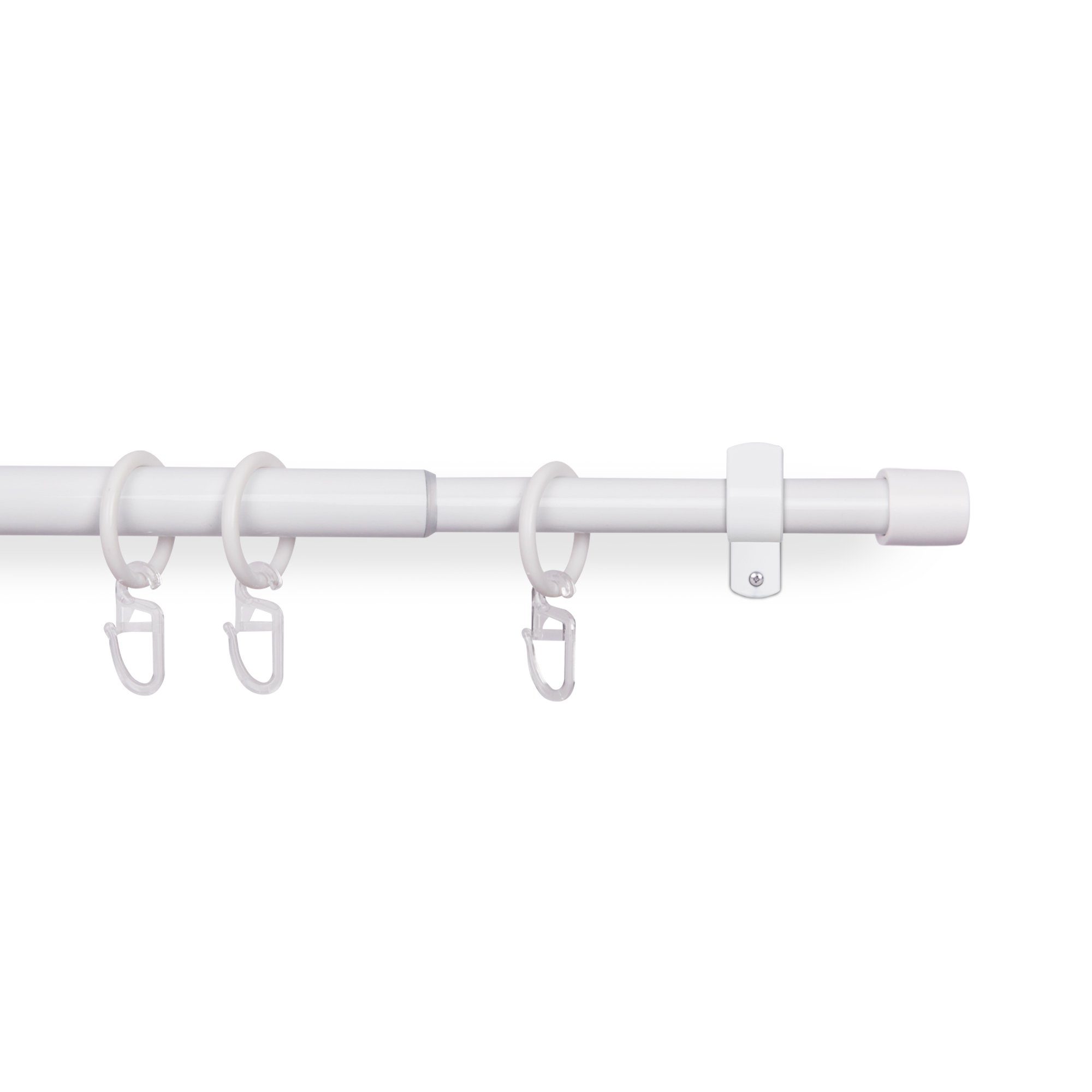 Bestlivings Gardinenstange mit dekorativen Endstücken 120-220 cm, Ø 16 mm, 1-läufig, ausziehbar, Wandträger, verschraubt, Metall, inkl. Ringe mit Faltlegehaken und Befestigungsmaterial