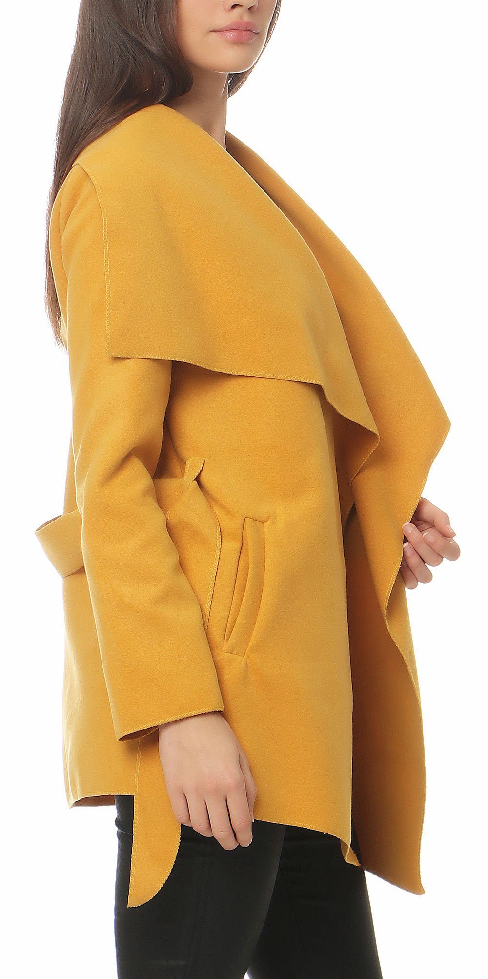malito more than fashion Kurzmantel malito Damen Mantel kurz mit Wasserfall-Schnitt, Trenchcoat mit Gürte Mantel mit Bindegürtel im Wasserfall-Schnitt Einheitsgröße