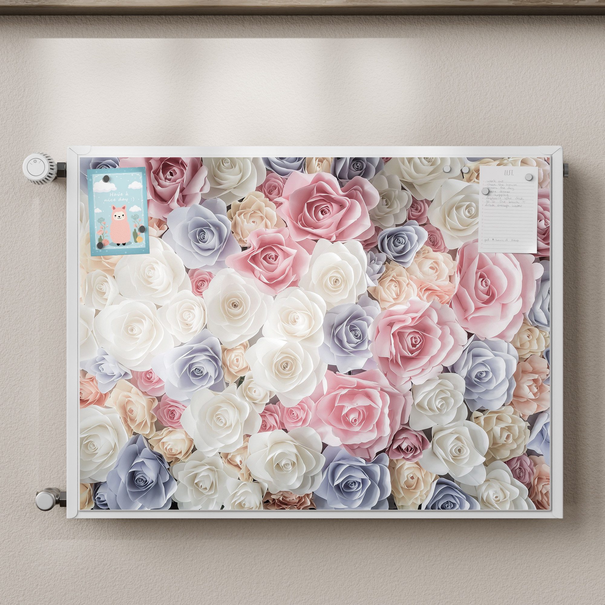 DEQORI Magnetfolie 'Sanfte Pastell Rosen', beschreibbar Heizung Magnetmatte magnetisch Magnetfolie