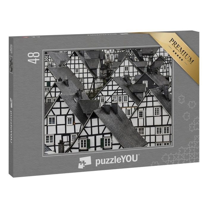 puzzleYOU Puzzle Traditionelle Fachwerkhäuser 48 Puzzleteile puzzleYOU-Kollektionen Deutschland Schwarz-Weiß