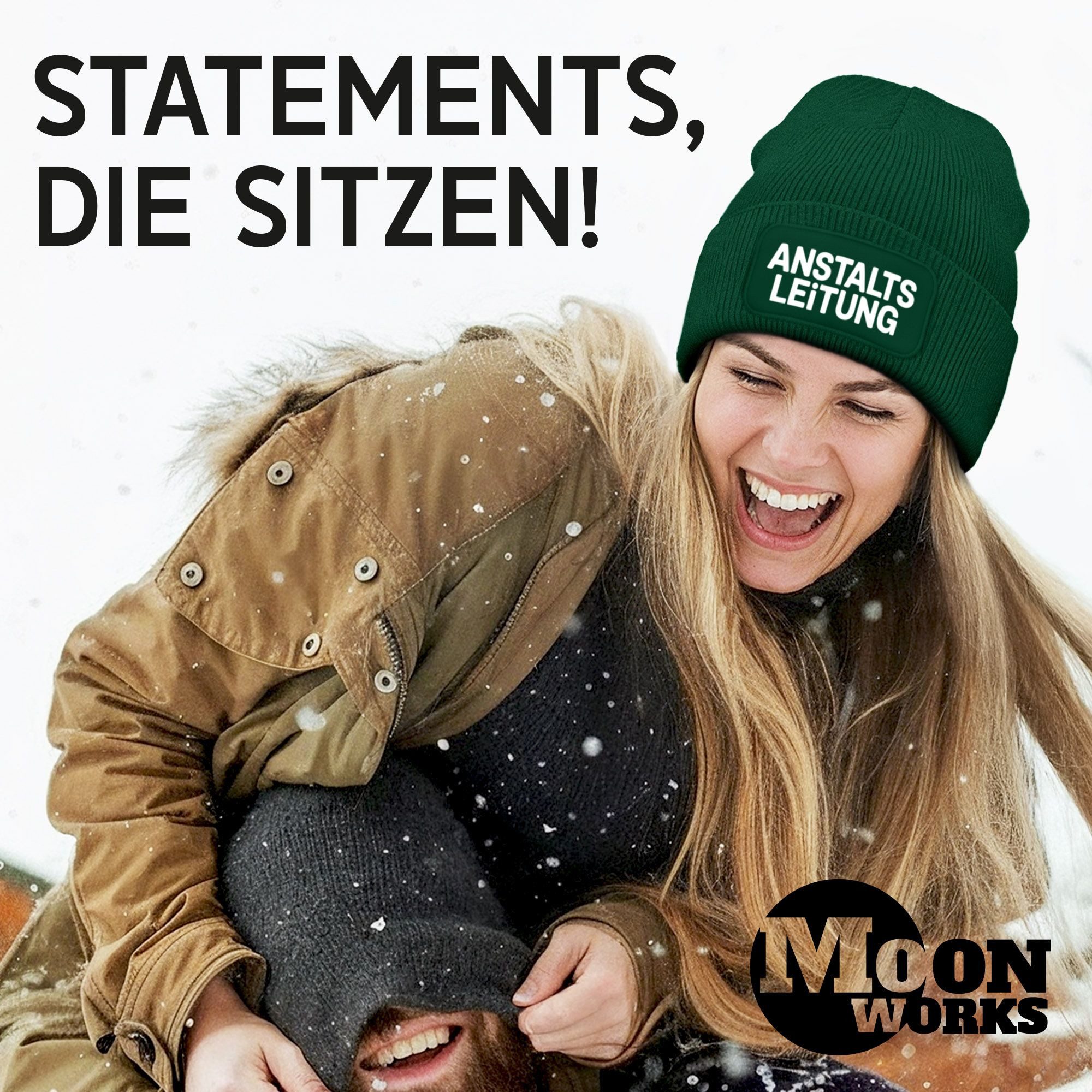 MoonWorks Strickmütze Damen Beanie Patch Bedruckt Lustig Anstaltsleitung Strickmütze mit