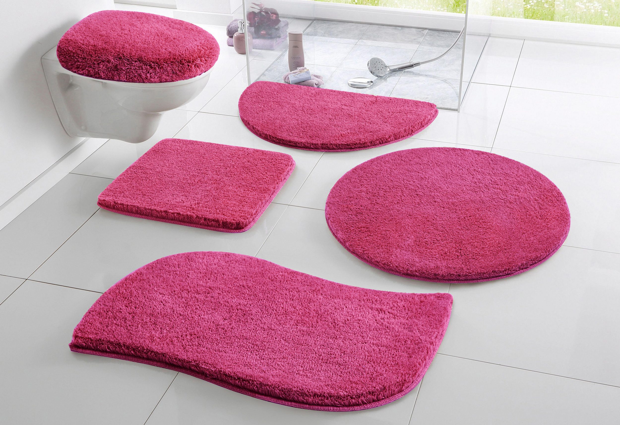 OTTO home Badematte Merida, Badvorleger, Badezimmer Teppich, Höhe 32 mm, rutschhemmend beschichtet, schnell trocknend, strapazierfähig, fußbodenheizungsgeeignet, Kunstfaser, wellenförmig, Badteppich, Uni Farben, rechteckig, rund & als 2-tlg. Set erhältlich