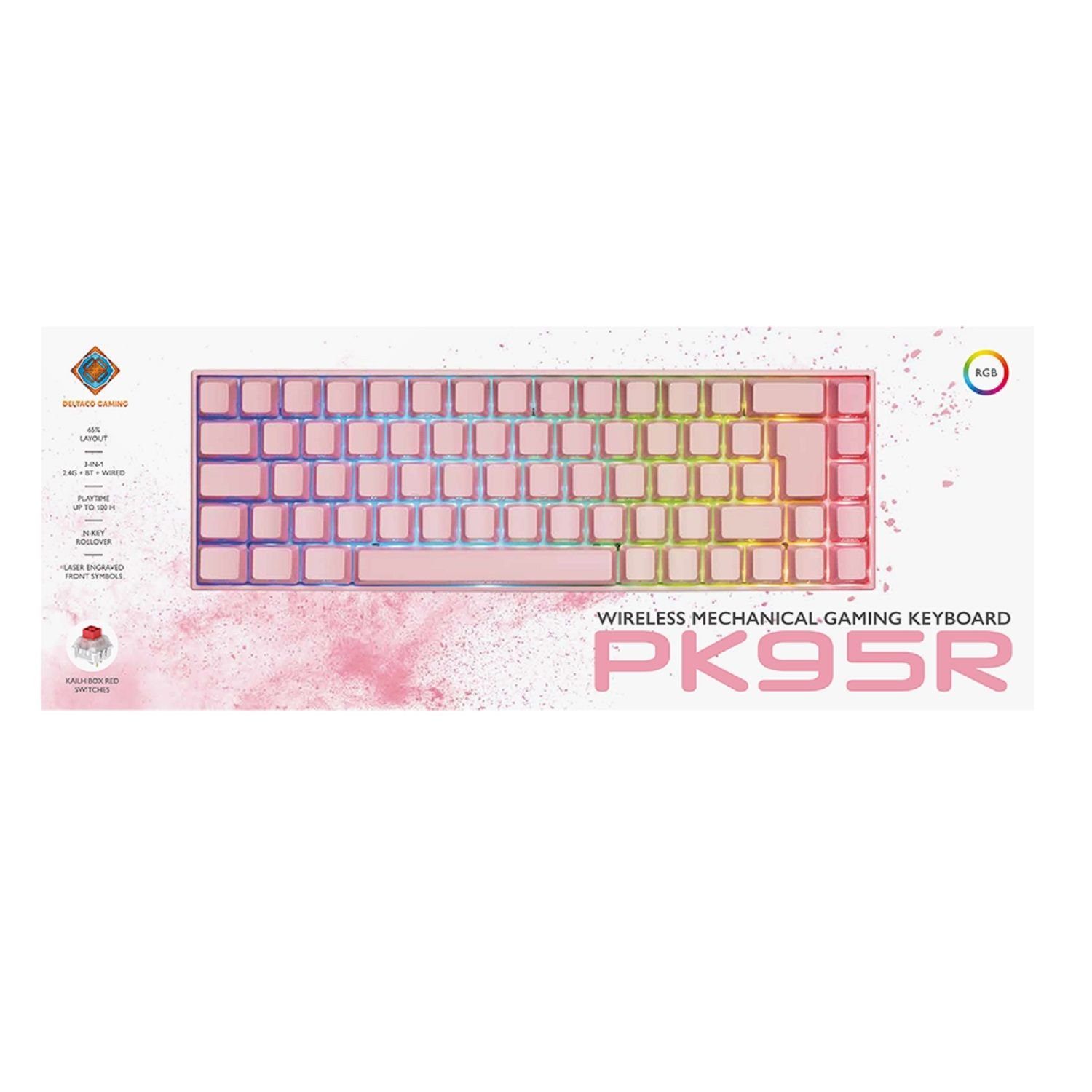 Tastatur Gaming 5 rosa, Layout (mit / Herstellergarantie) RGB-Beleuchtung, pink Jahre Drahtlose Mechanische inkl. DELTACO Gaming-Tastatur Deutsches
