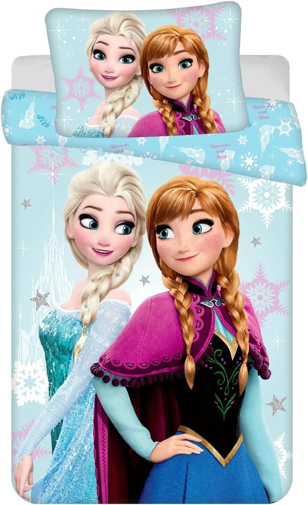 Disney Frozen Bettwäsche - Set für Kinderbett 100x135 cm + 40x60 cm aus 100% Baumwolle, mit Reißverschluss