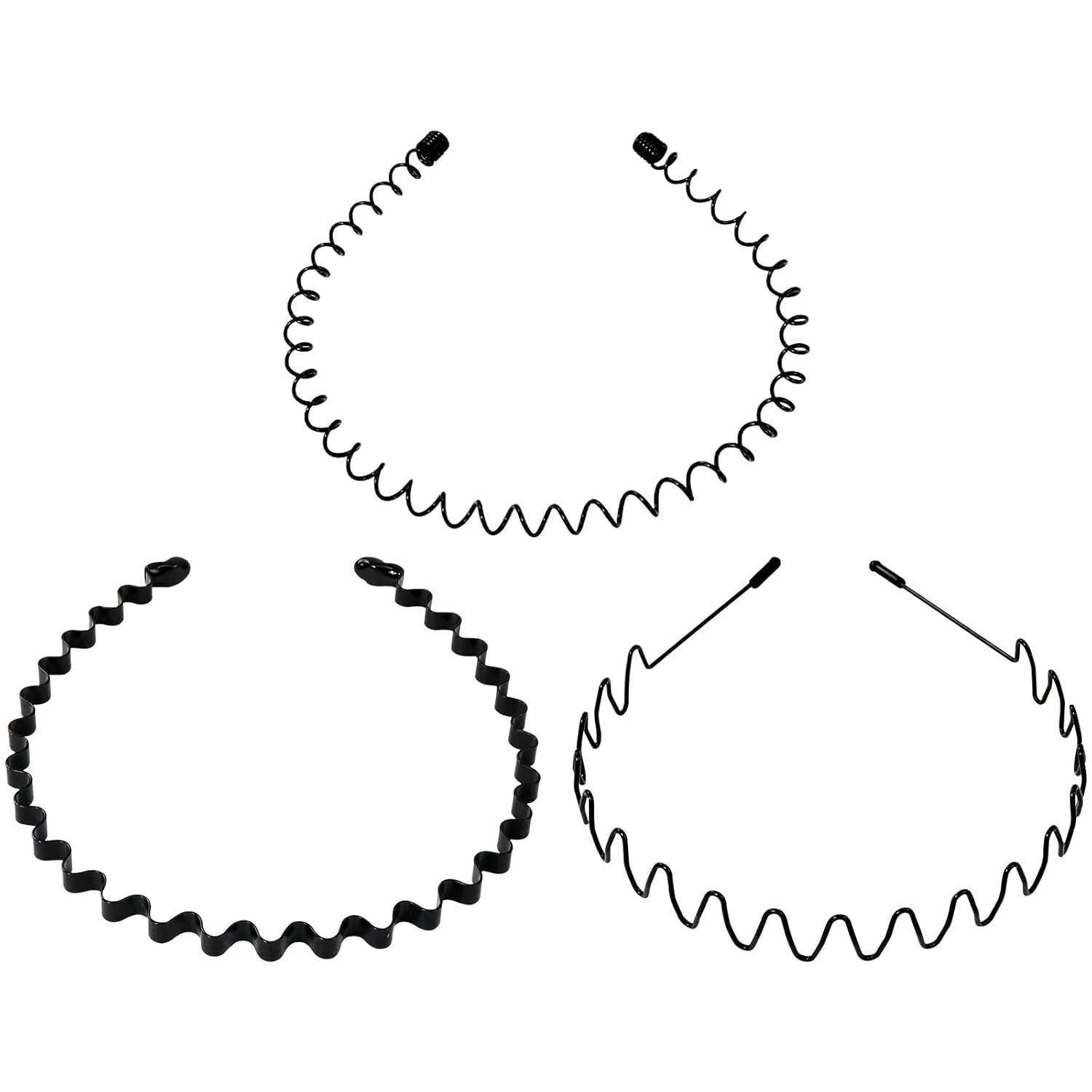 LuxusKollektion Haarband 3er Set Schwarz Metall Haarbänder für Männer Frauen - Sport Yoga