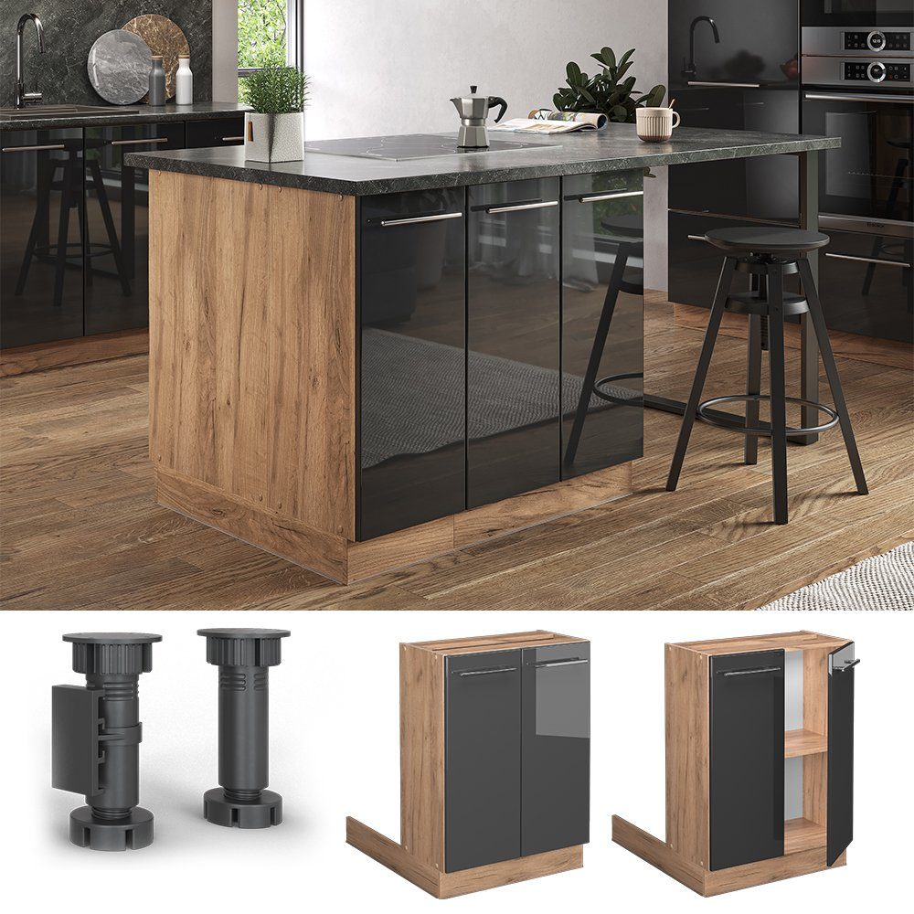Vicco Unterschrank Fame-Line, Anthrazit Hochglanz/Eiche, 60 günstig online kaufen