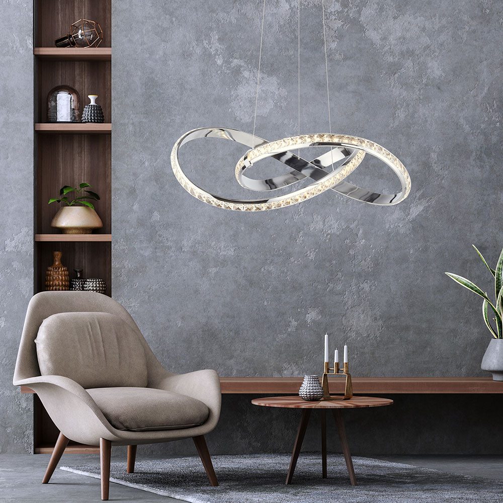 JUST LIGHT LED-Hängeleuchte, LED-Leuchtmittel fest verbaut, Warmweiß, LED Pendelleuchte Esstischlampe Simply Dim Metall Chrom H 120 cm