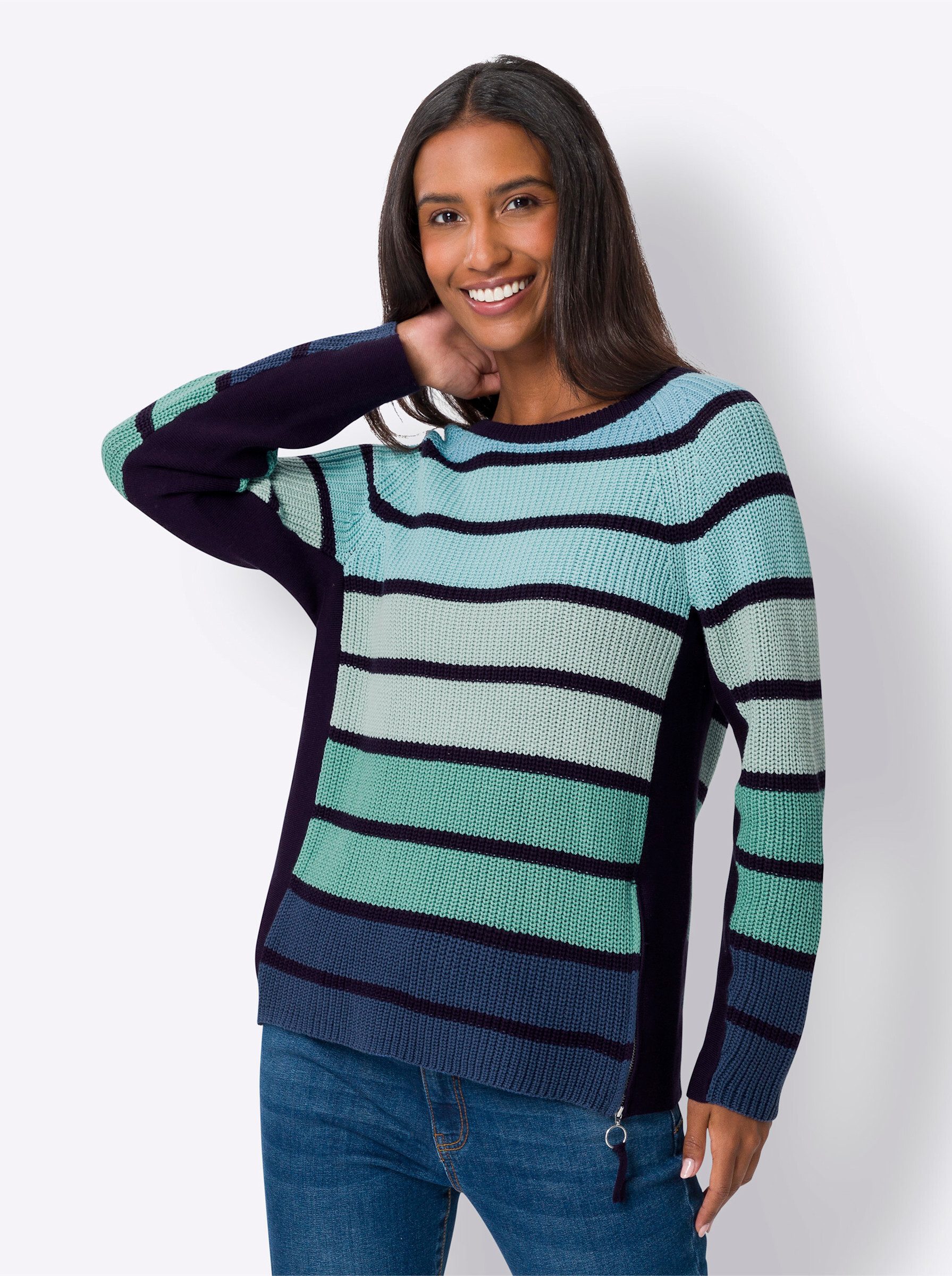 heine Strickpullover Pullover Langarm Mustermix gestrickt, Feinstrick