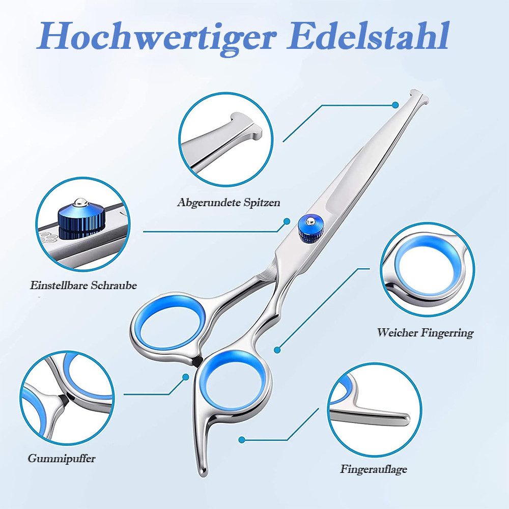 TUWENA Tierhaarentferner Hundeschere Set mit Runder Sicherheitsspitze, Fellschere Hunde Set, Edelstahl Katze Fellpflege Schere für Fellpflege Hund Katze Haustier