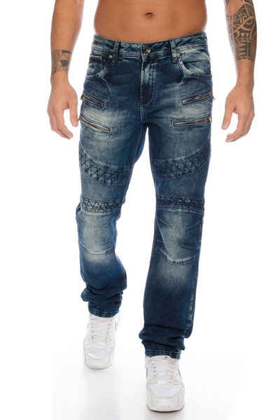 Cipo & Baxx Regular-fit-Jeans »Herren Jeans Hose mit extravagantem Nahtdesign« Jeanshose mit dicken Nähten designt und Zierreißverschlüssen auf der Vorderseite