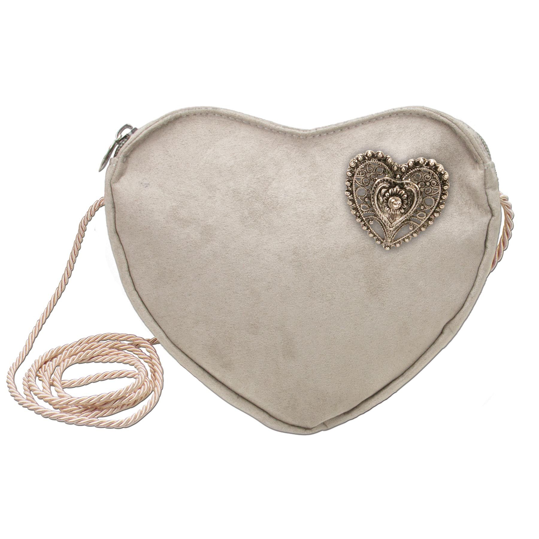Schultertasche Herztasche Trachtenherz (taupe-grau)
